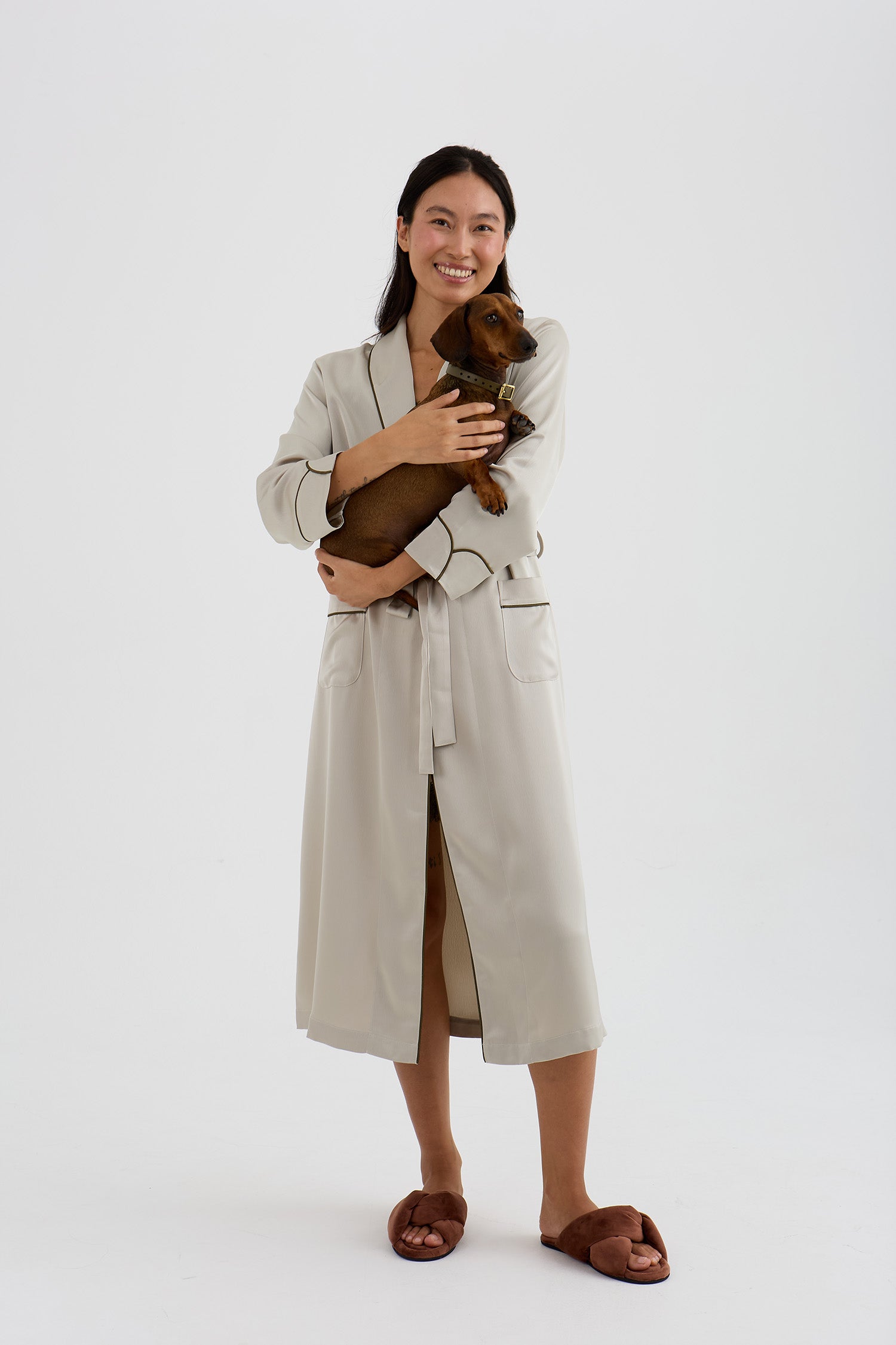 Eco Satin Robe In Pelican