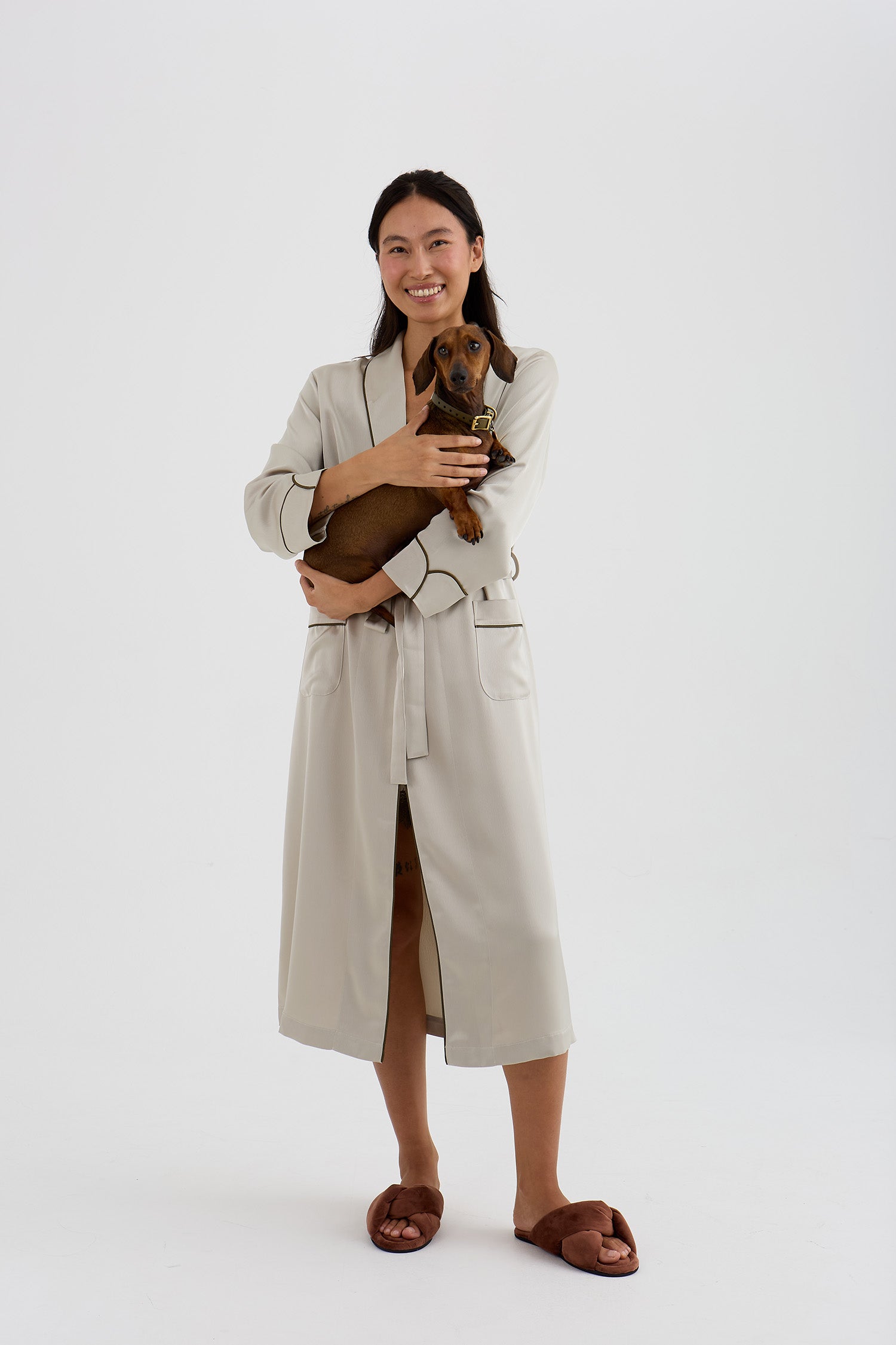 Eco Satin Robe In Pelican