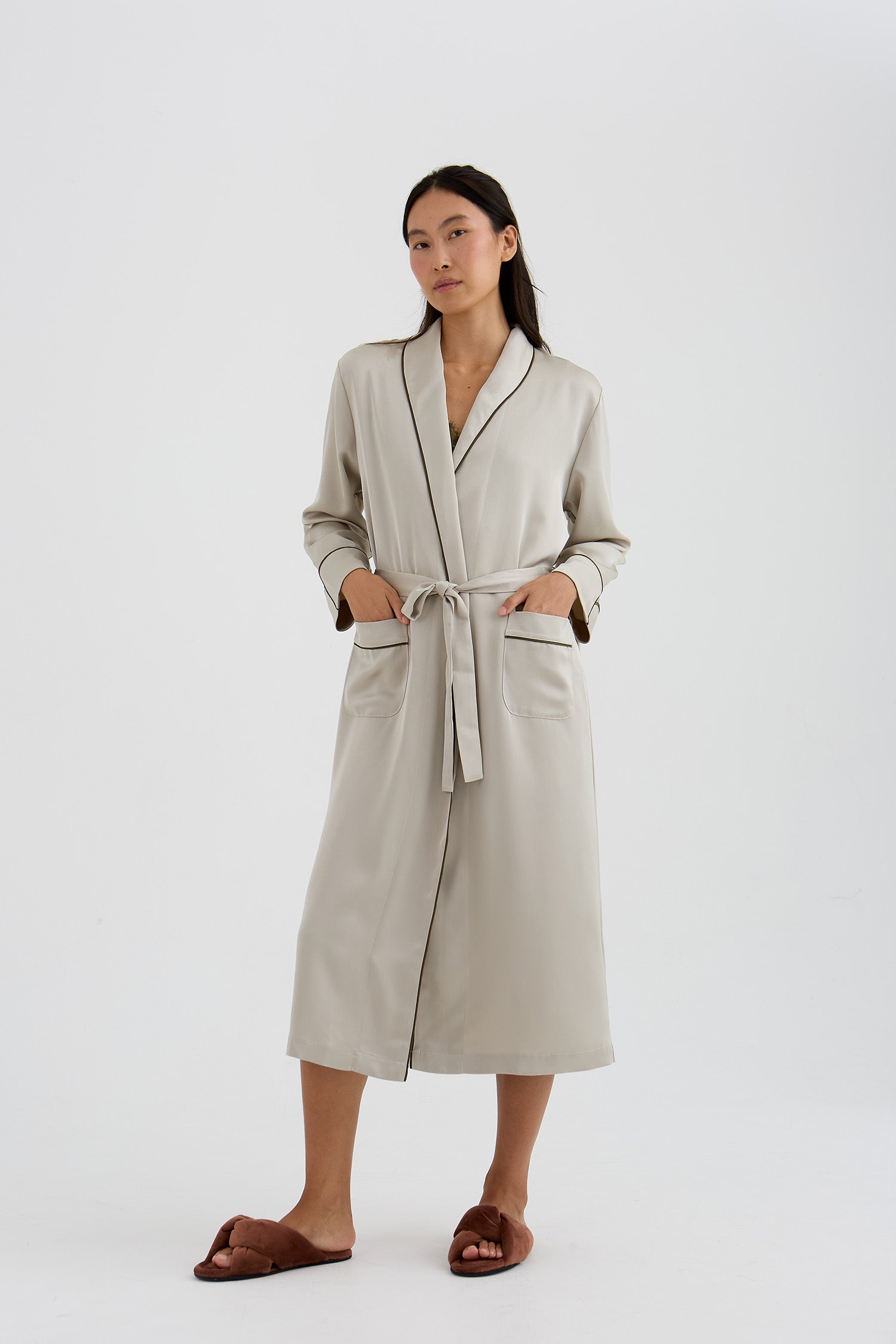 Eco Satin Robe In Pelican