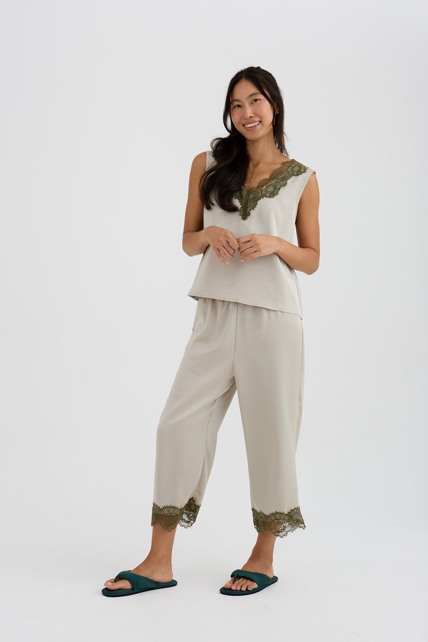 Eco Satin Lace Vest In Pelican