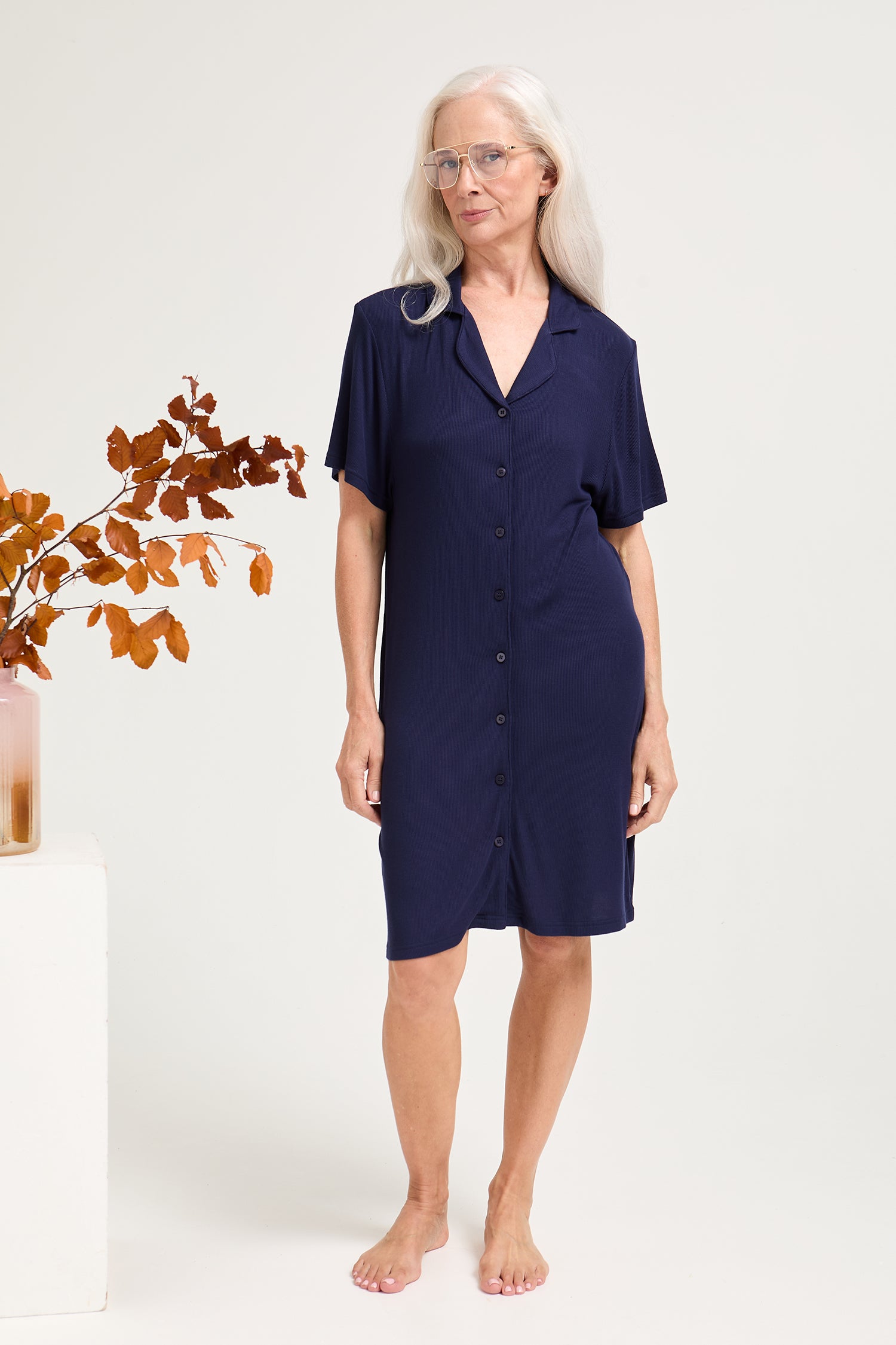 EcoVero Ribbed Nightshirt in Midnight
