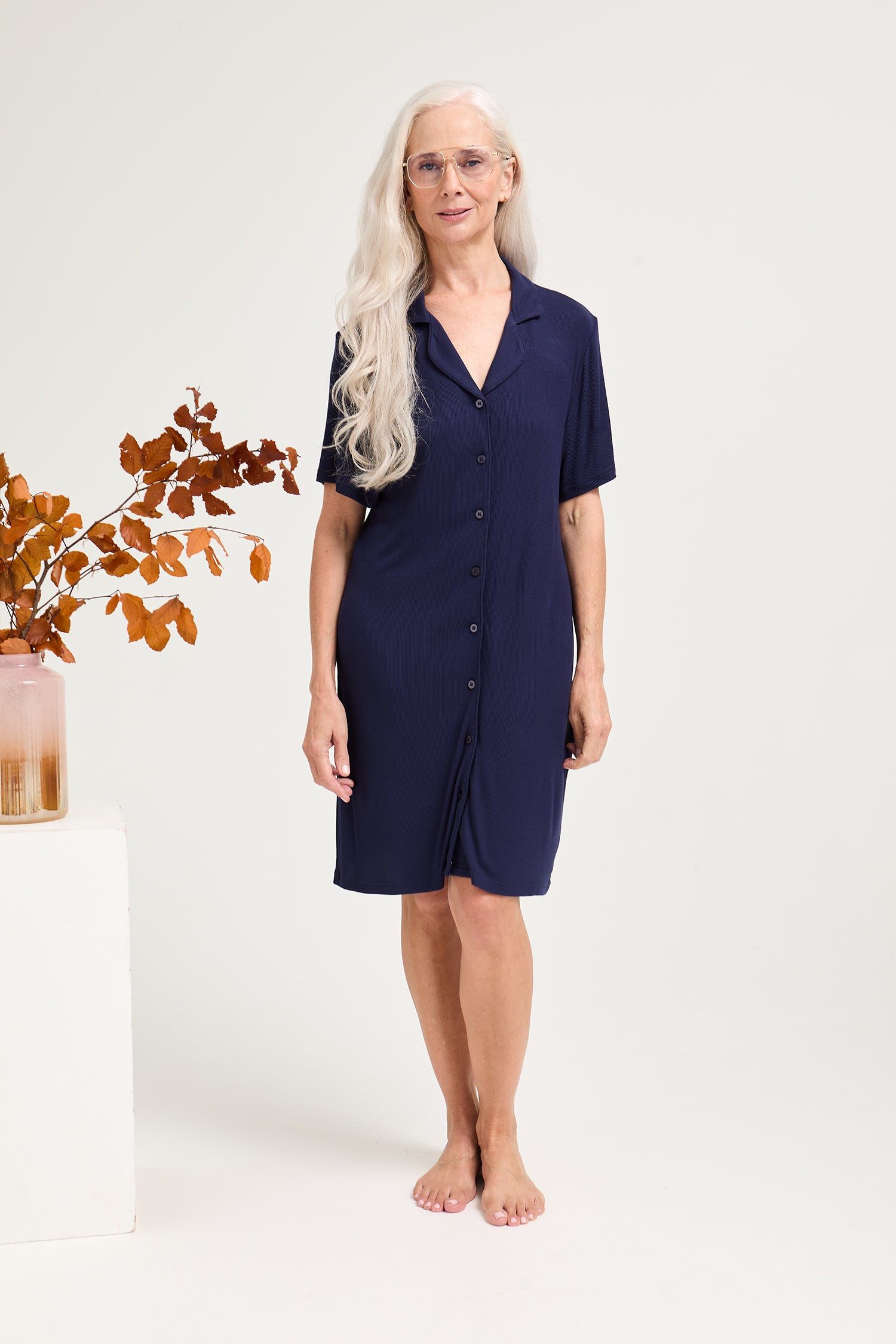 EcoVero Ribbed Nightshirt in Midnight