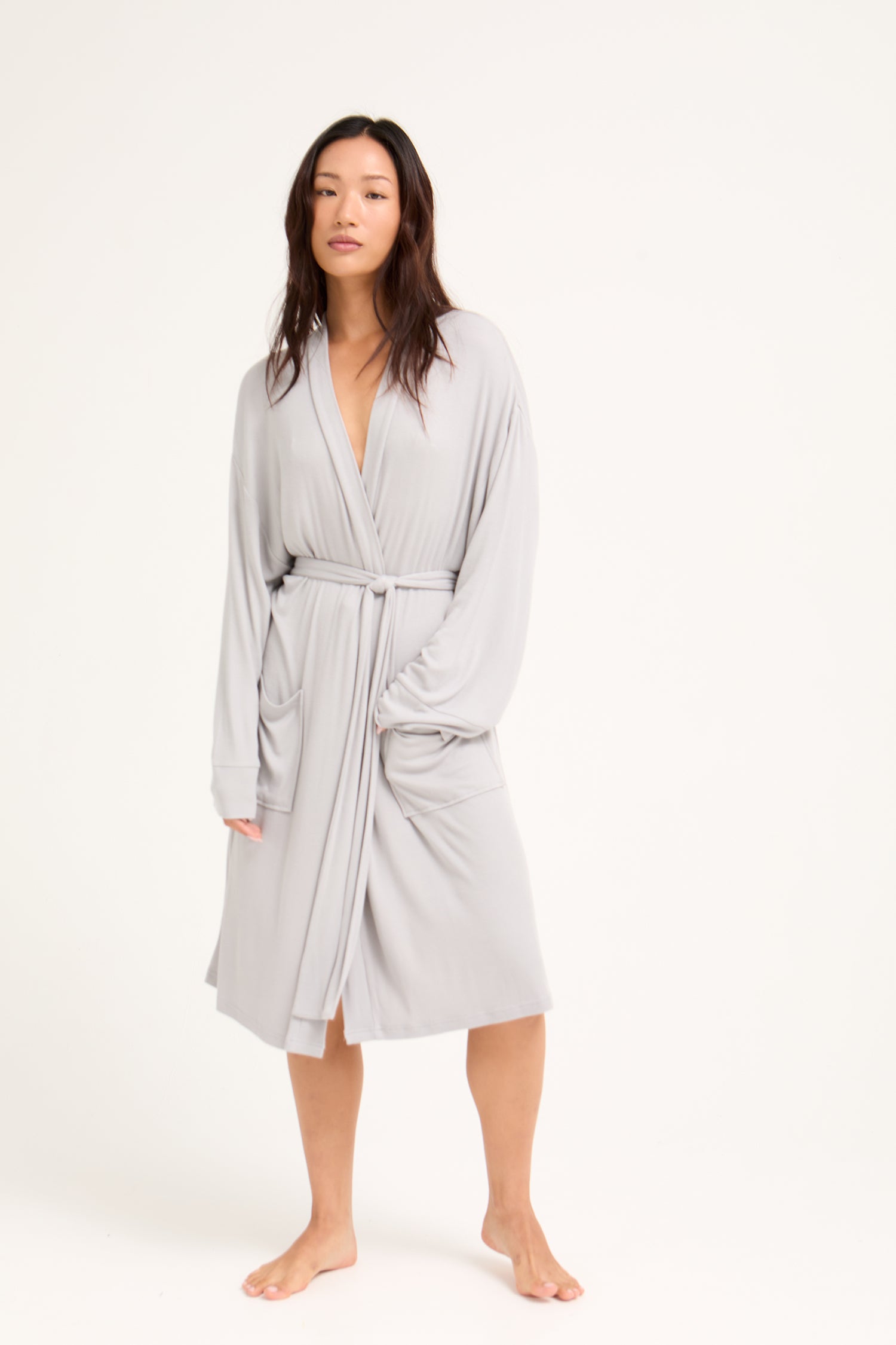 EcoVero Ribbed Robe in Grey - Robes