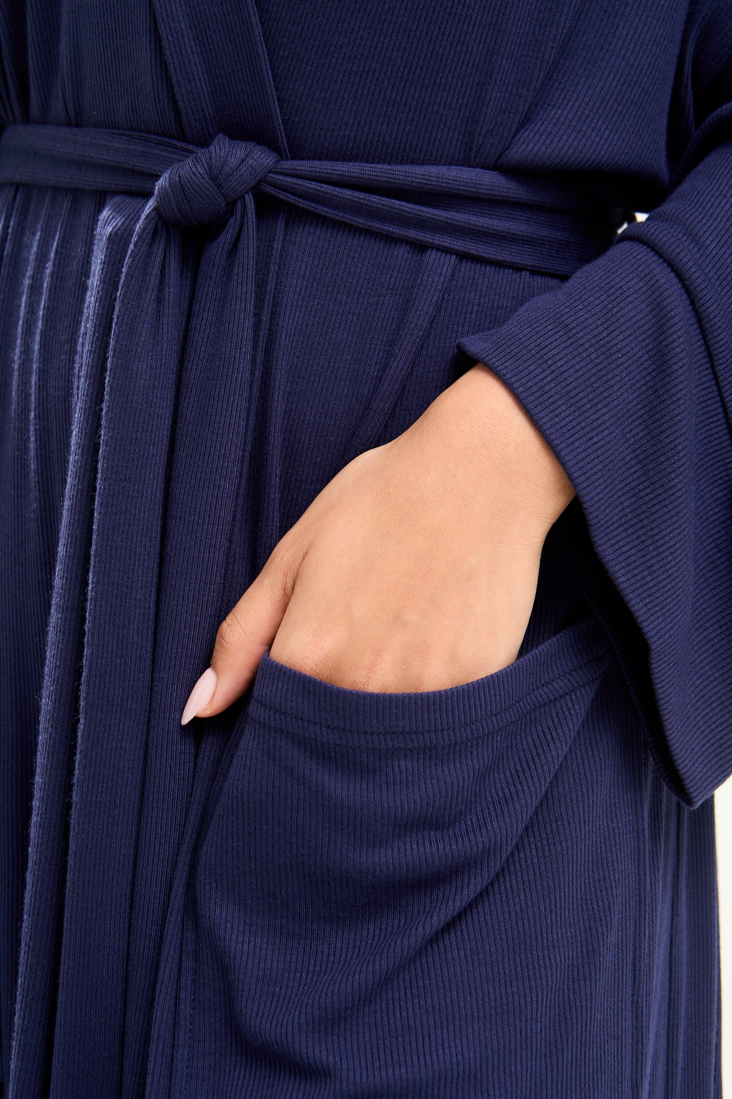 EcoVero Ribbed Robe in Midnight