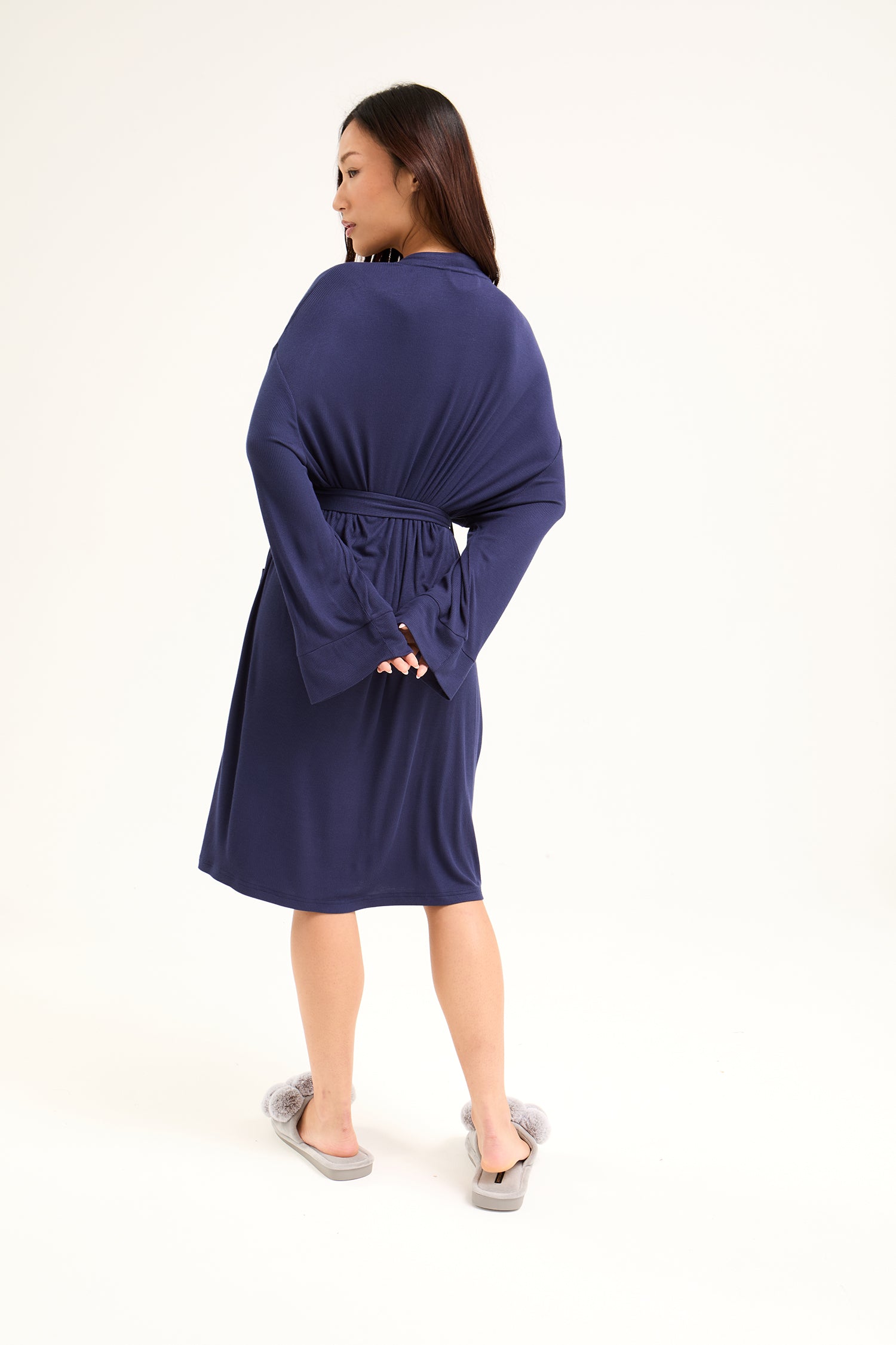 EcoVero Ribbed Robe in Midnight - Robes