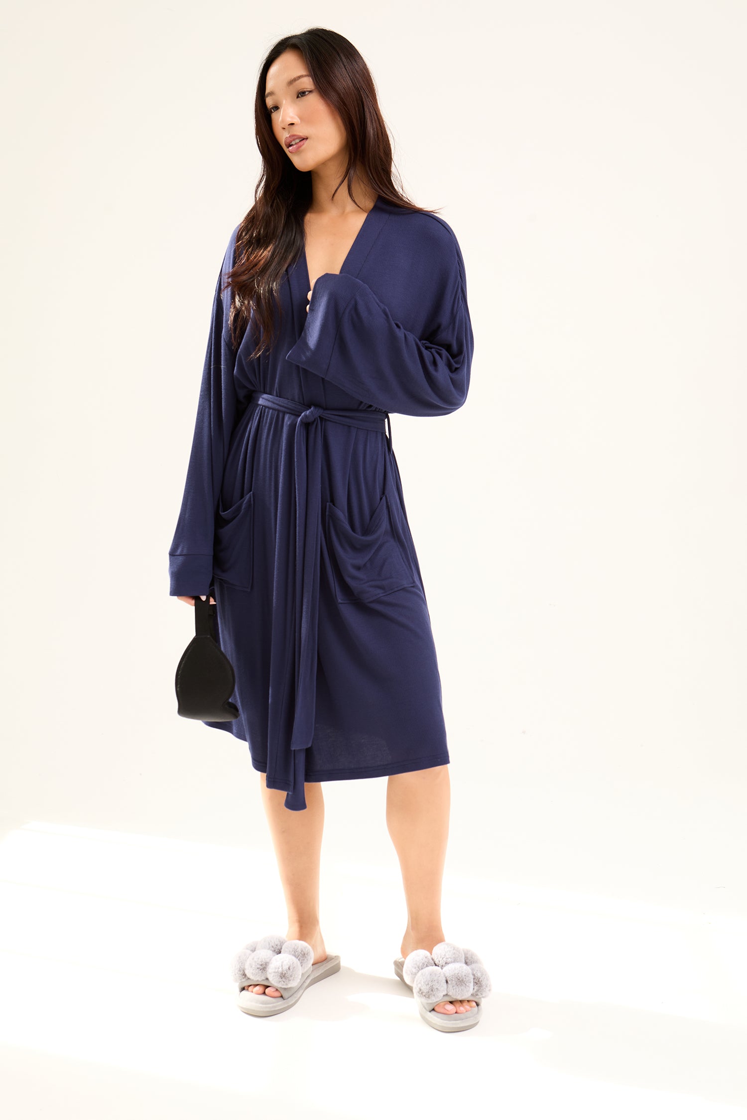 EcoVero Ribbed Robe in Midnight - Robes