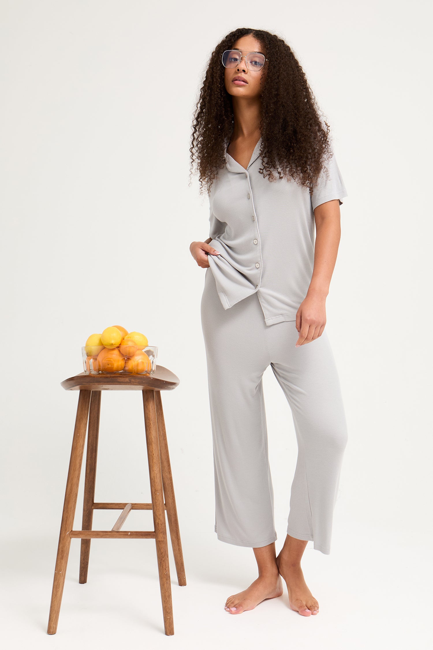 EcoVero Ribbed Shirt Capri Set in Grey
