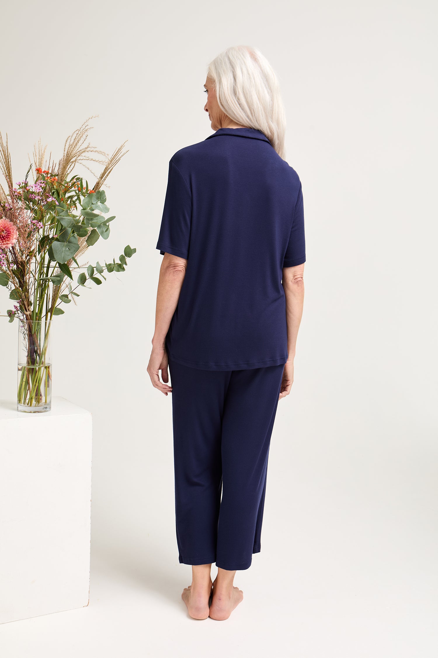 EcoVero Ribbed Shirt Capri Set in Midnight