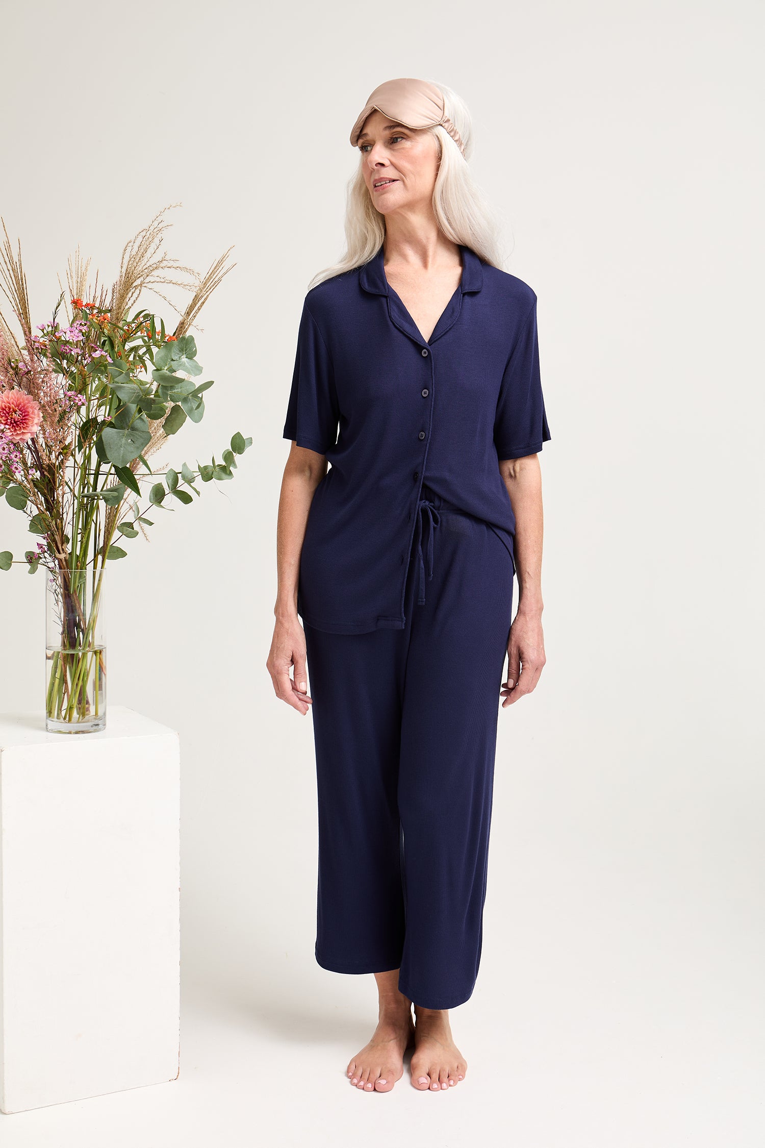 EcoVero Ribbed Shirt Capri Set in Midnight - Pajamas