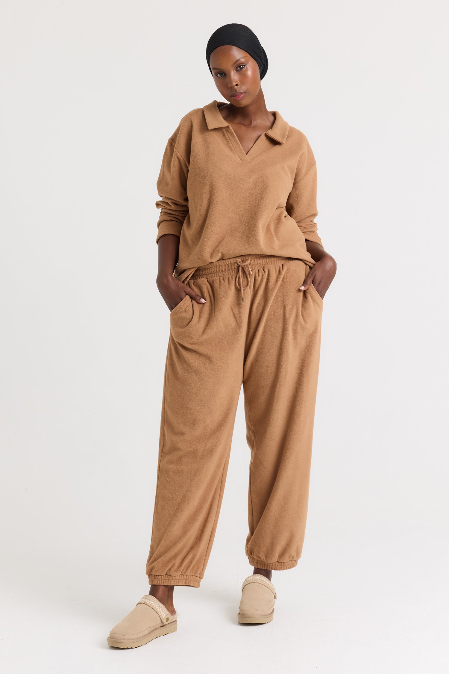 Fleece Lounge Set in Tan - Loungewear