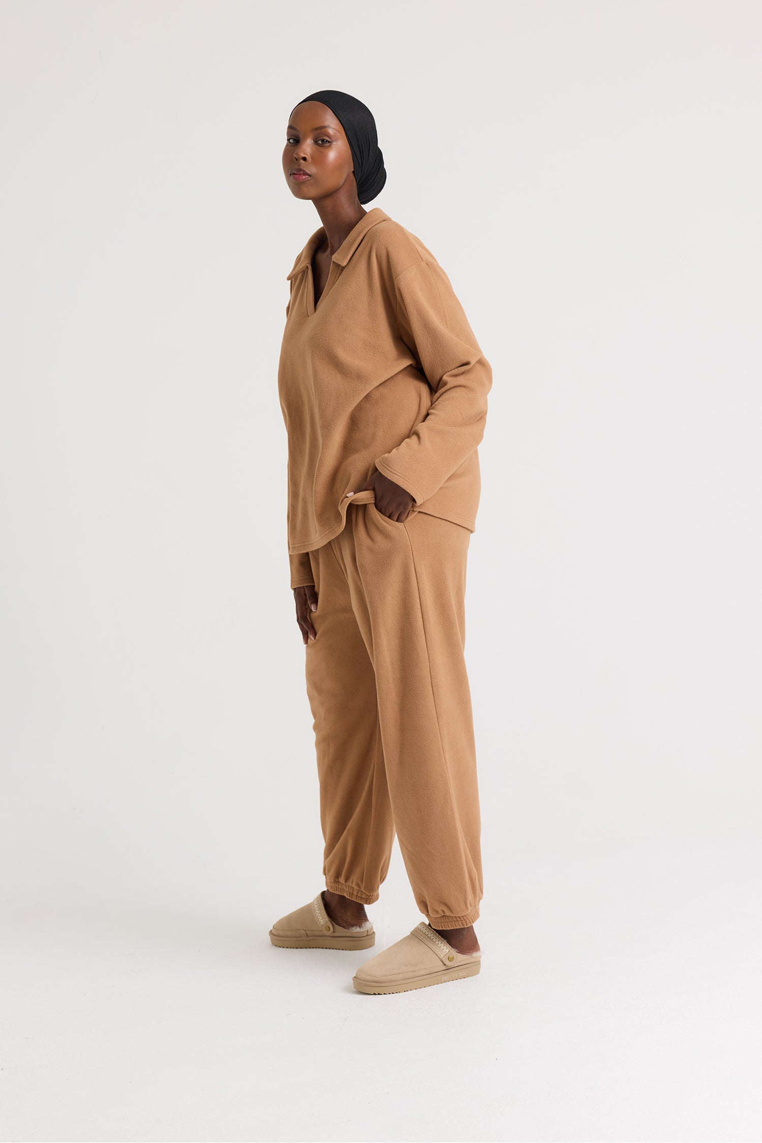Fleece Lounge Set in Tan - Loungewear