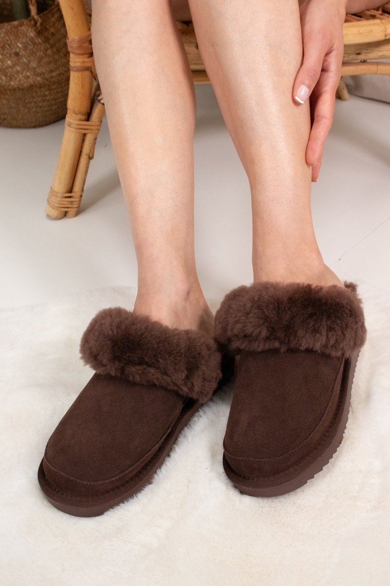 Hallie Sheepskin Multiway Slippers in Chocolate - Slippers
