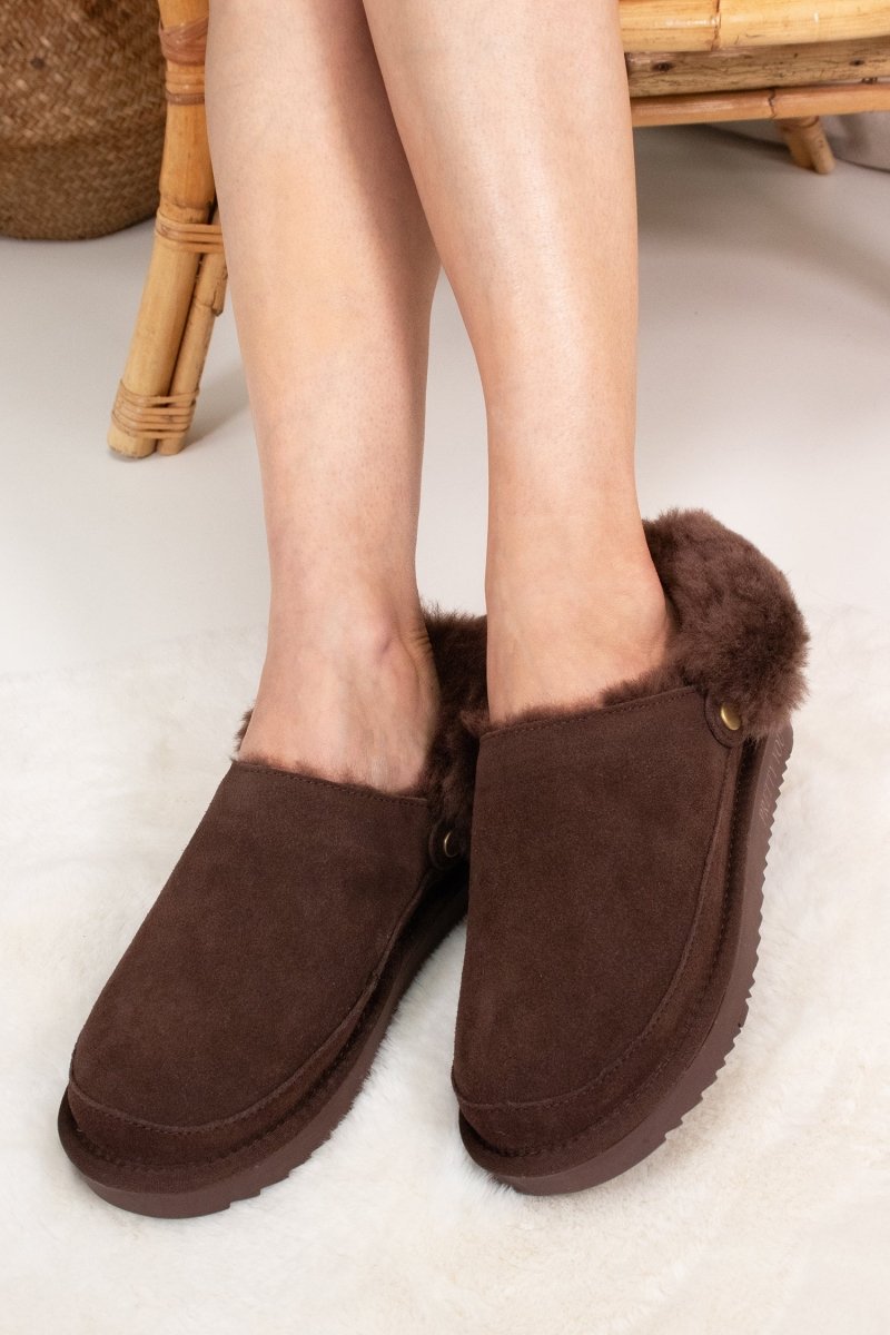 Hallie Sheepskin Multiway Slippers in Chocolate - Slippers