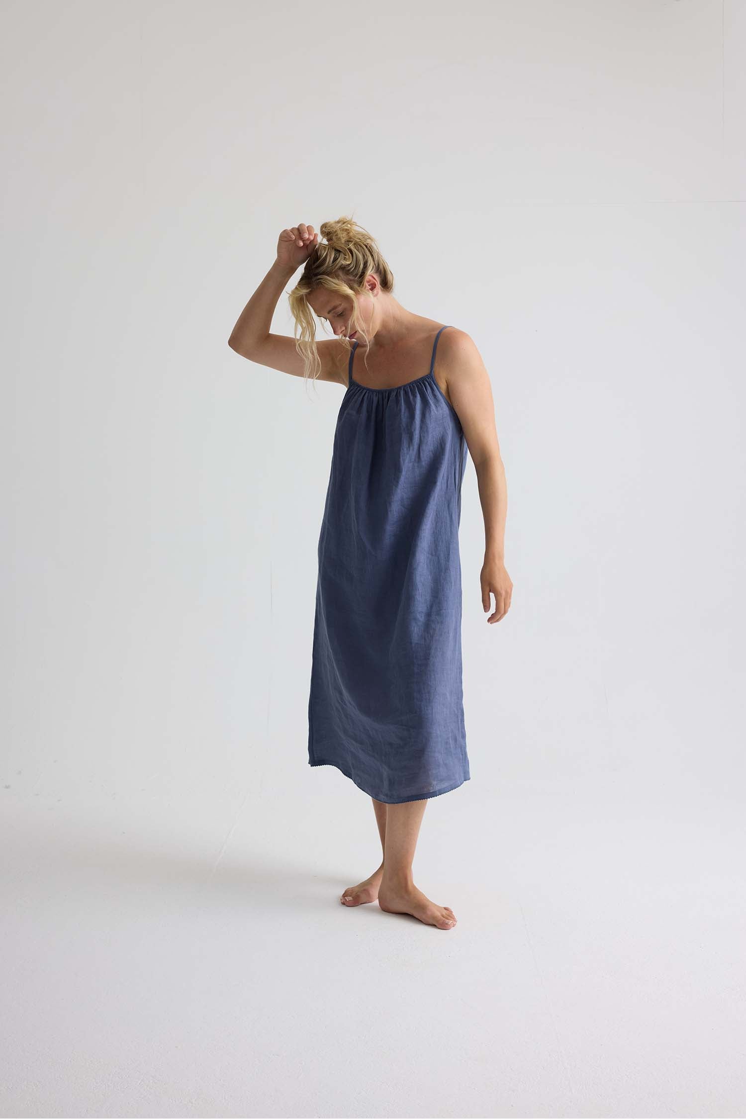 Linen Midi Dress In Folkestone Grey