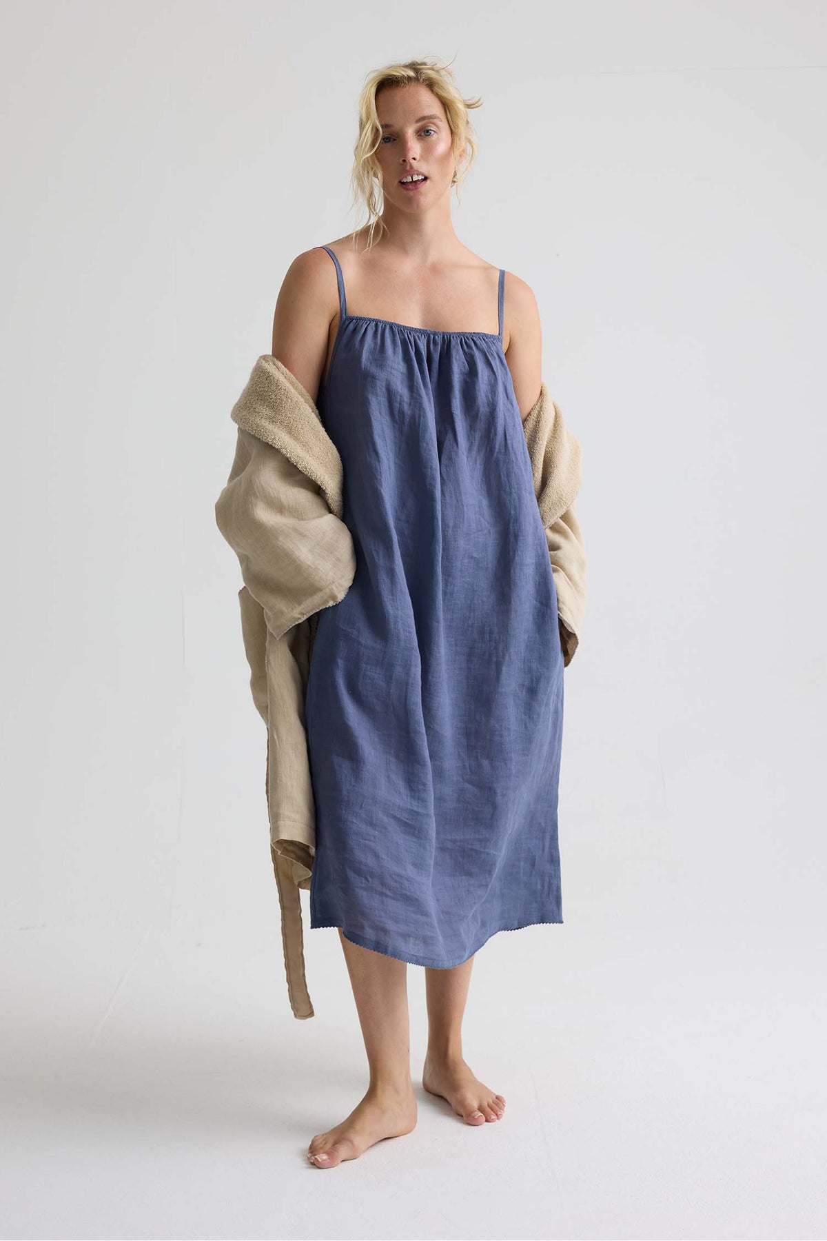 Linen Midi Dress In Folkestone Grey