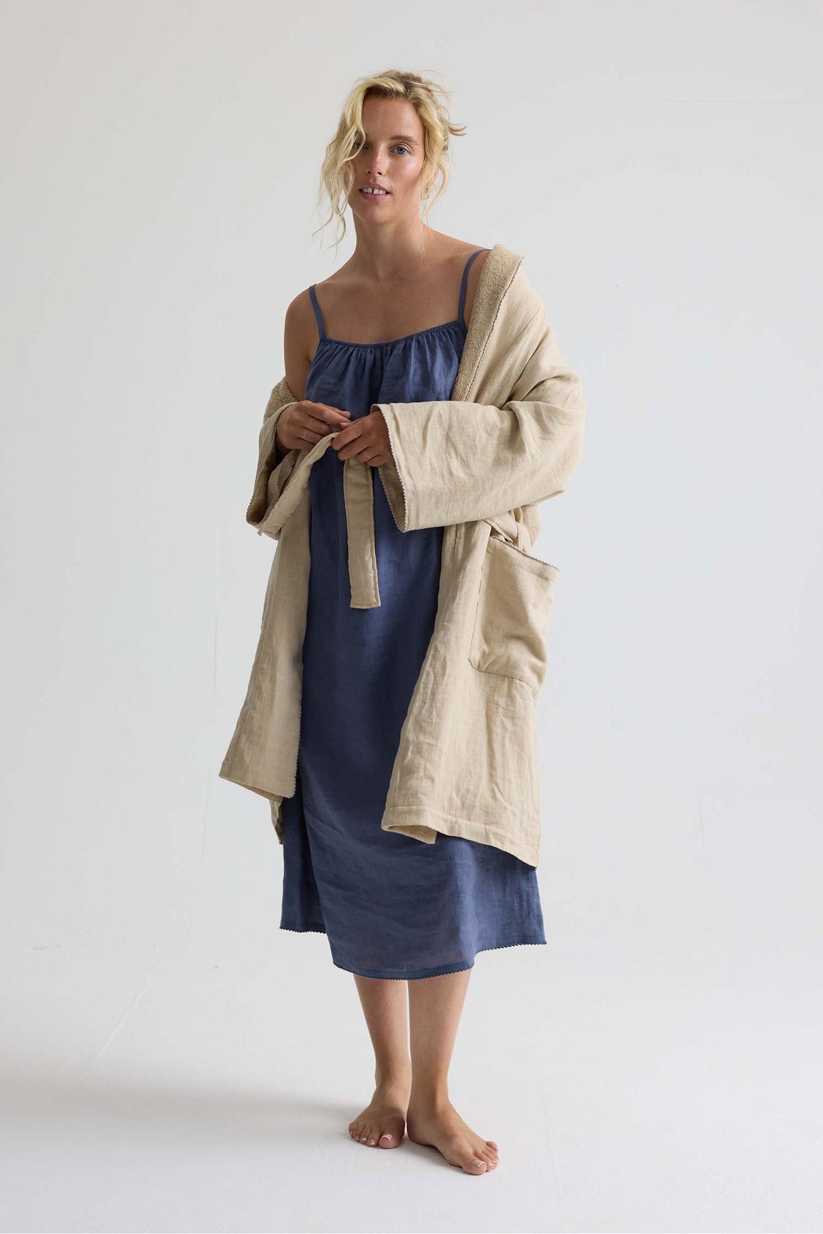 Linen Midi Dress In Folkestone Grey