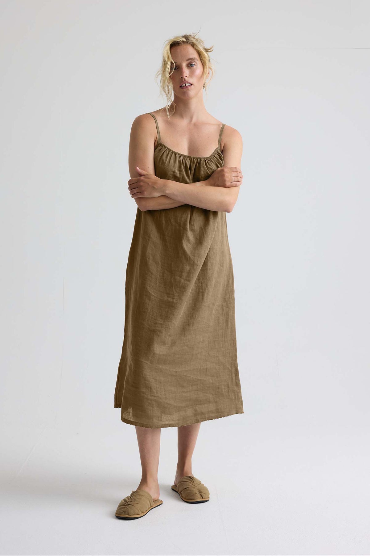 Linen Midi Dress In Overland Trek