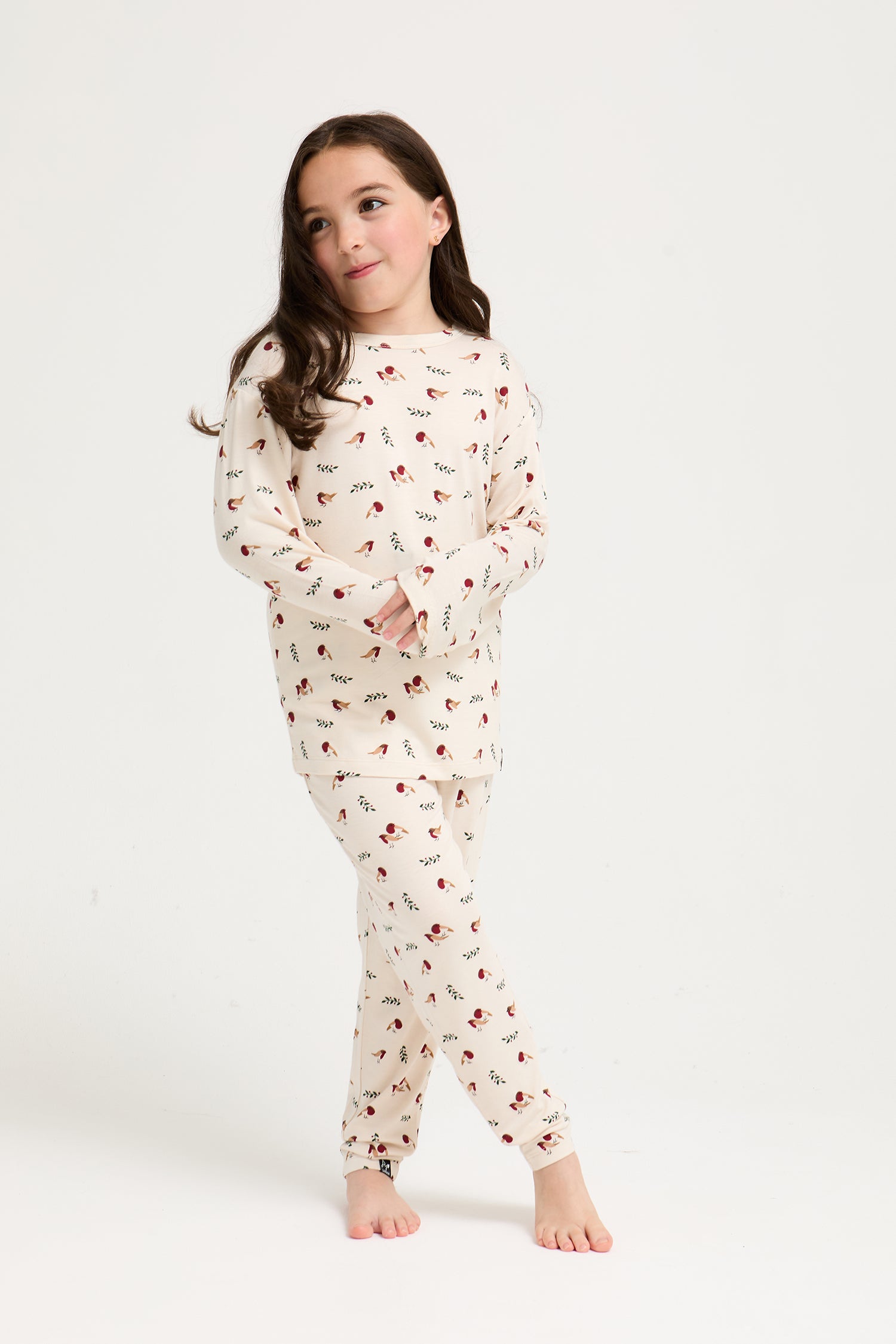 Little You Bamboo Festive Pyjama Set in Robin Print