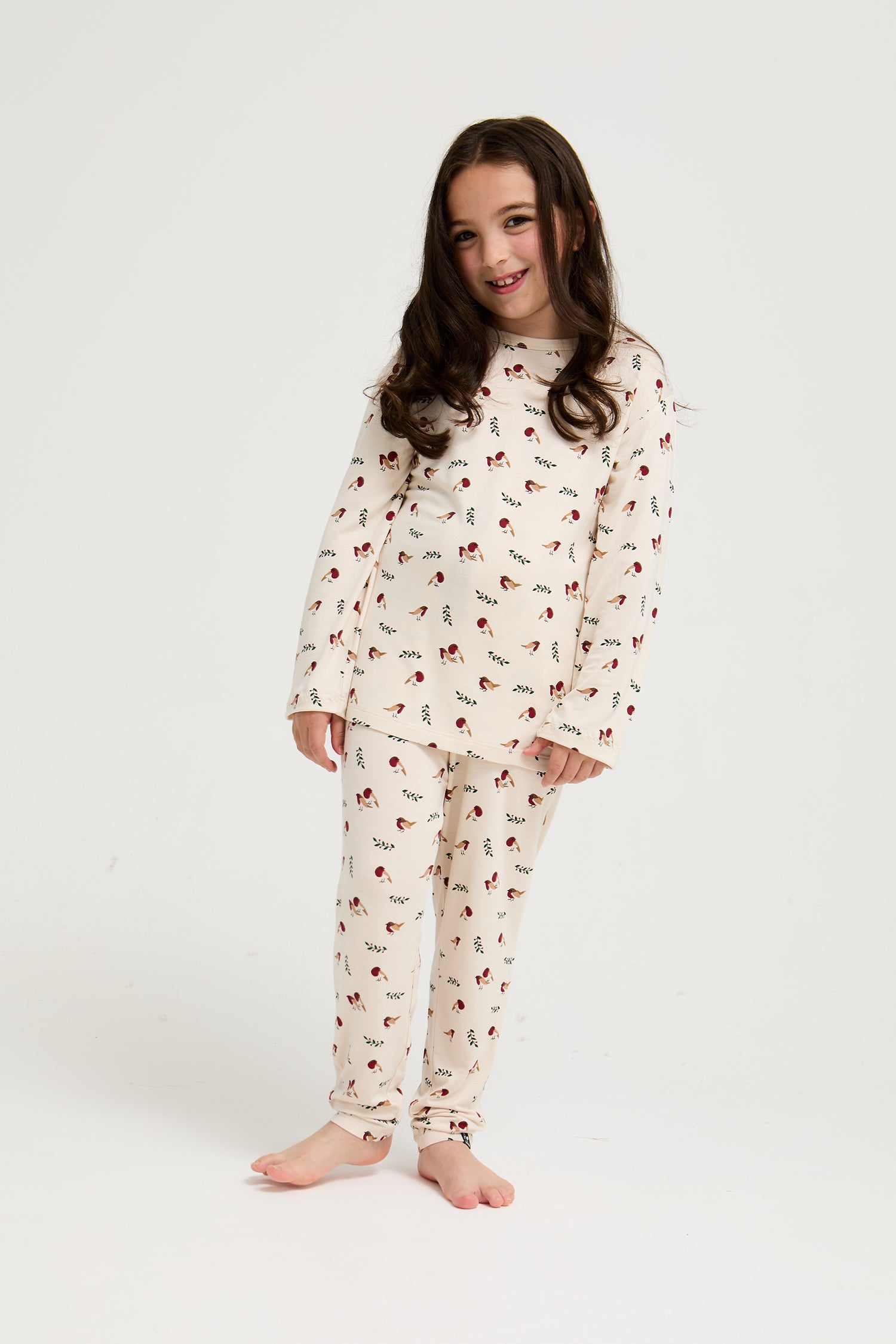 Little You Bamboo Festive Pyjama Set in Robin Print