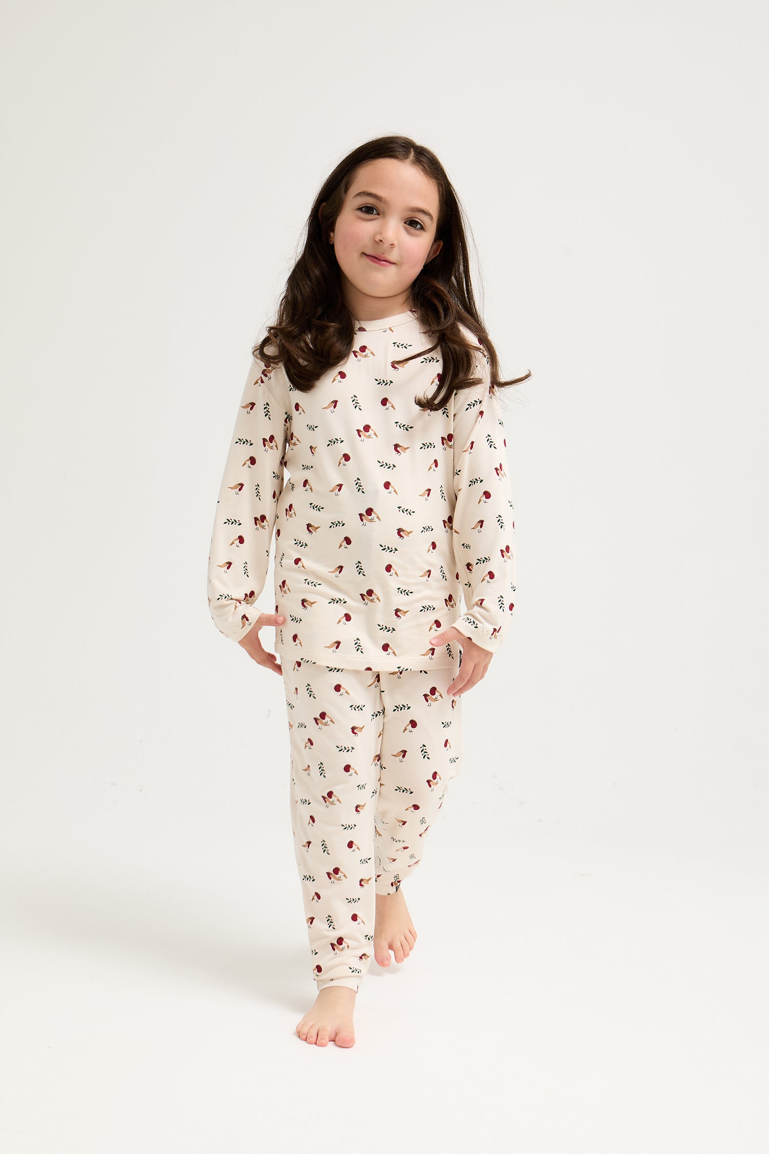Little You Bamboo Festive Pyjama Set in Robin Print