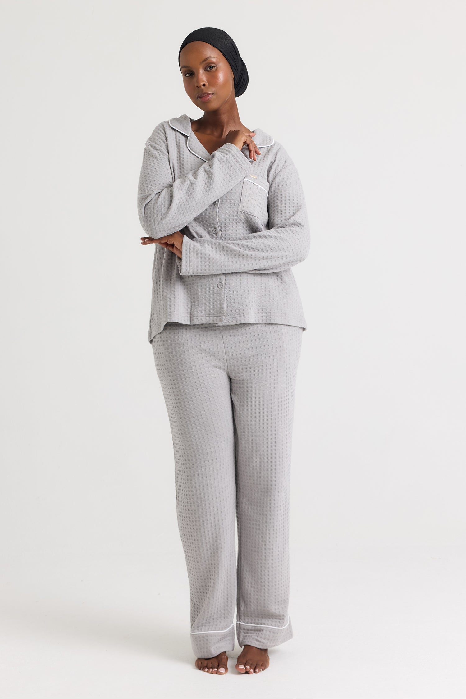 Luxury Suite Waffle PJ Set in Grey