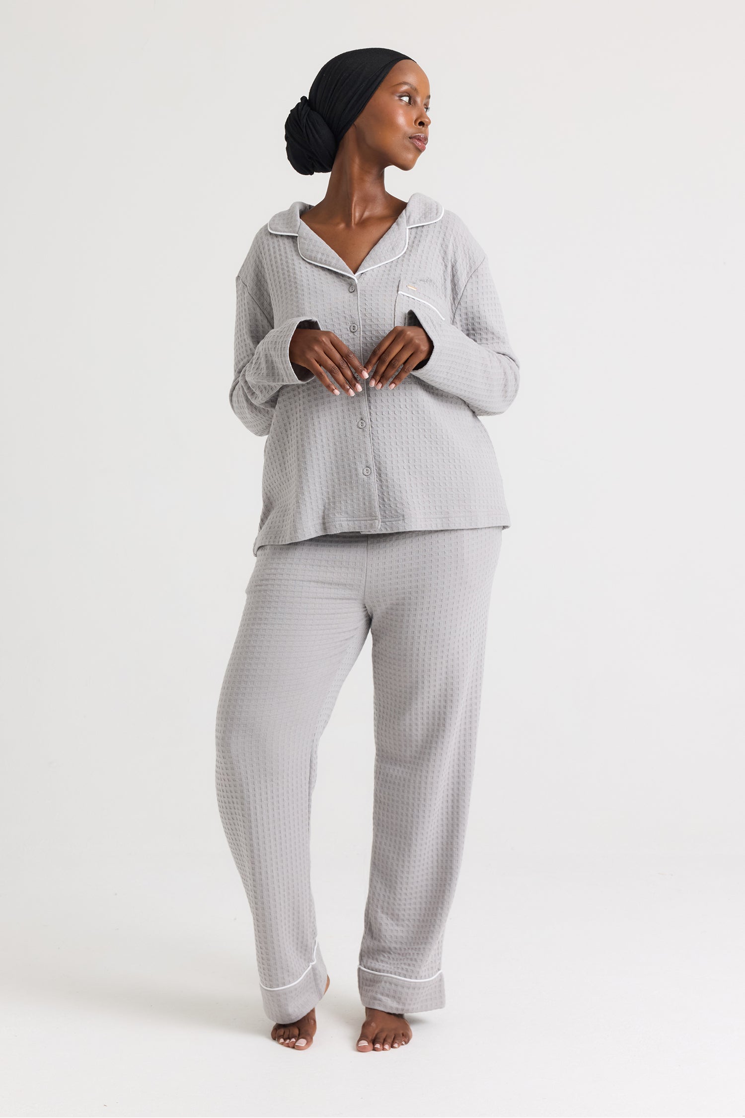 Luxury Suite Waffle PJ Set in Grey - Pajamas
