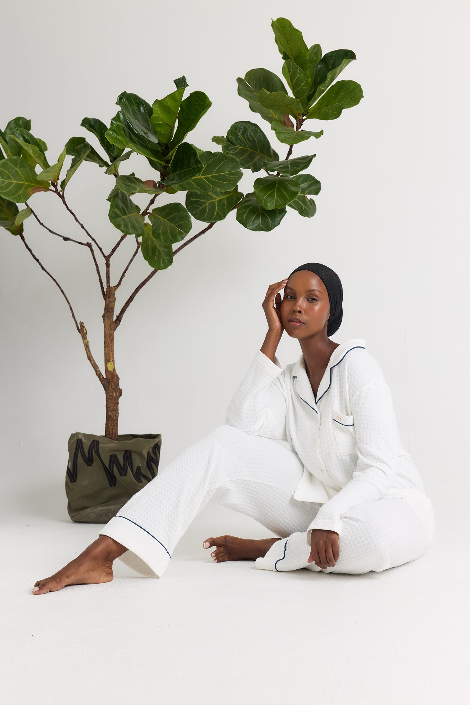 Luxury Suite Waffle PJ Set in White