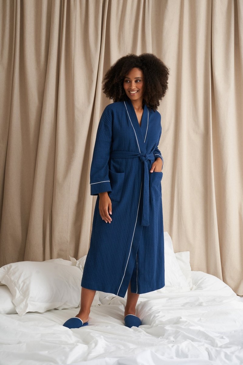Luxury Suite Waffle Robe in Marine BlueNightwear