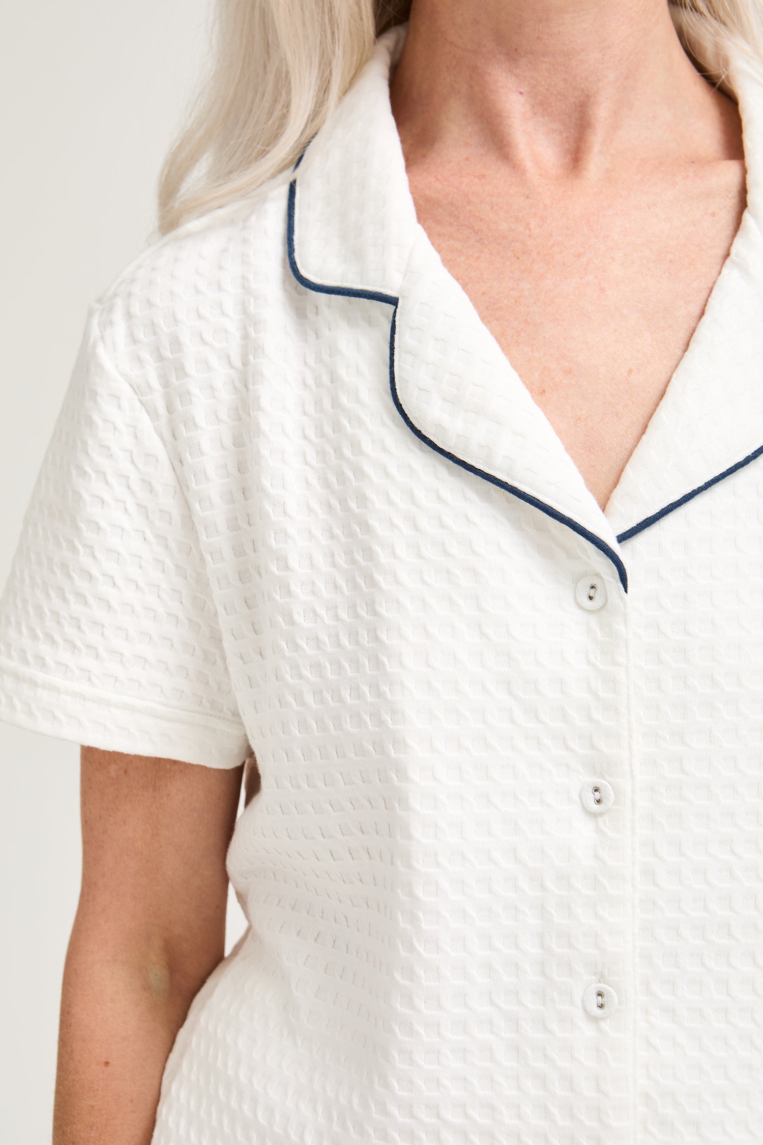 Luxury Suite Waffle Short Shirt Trouser Set in White