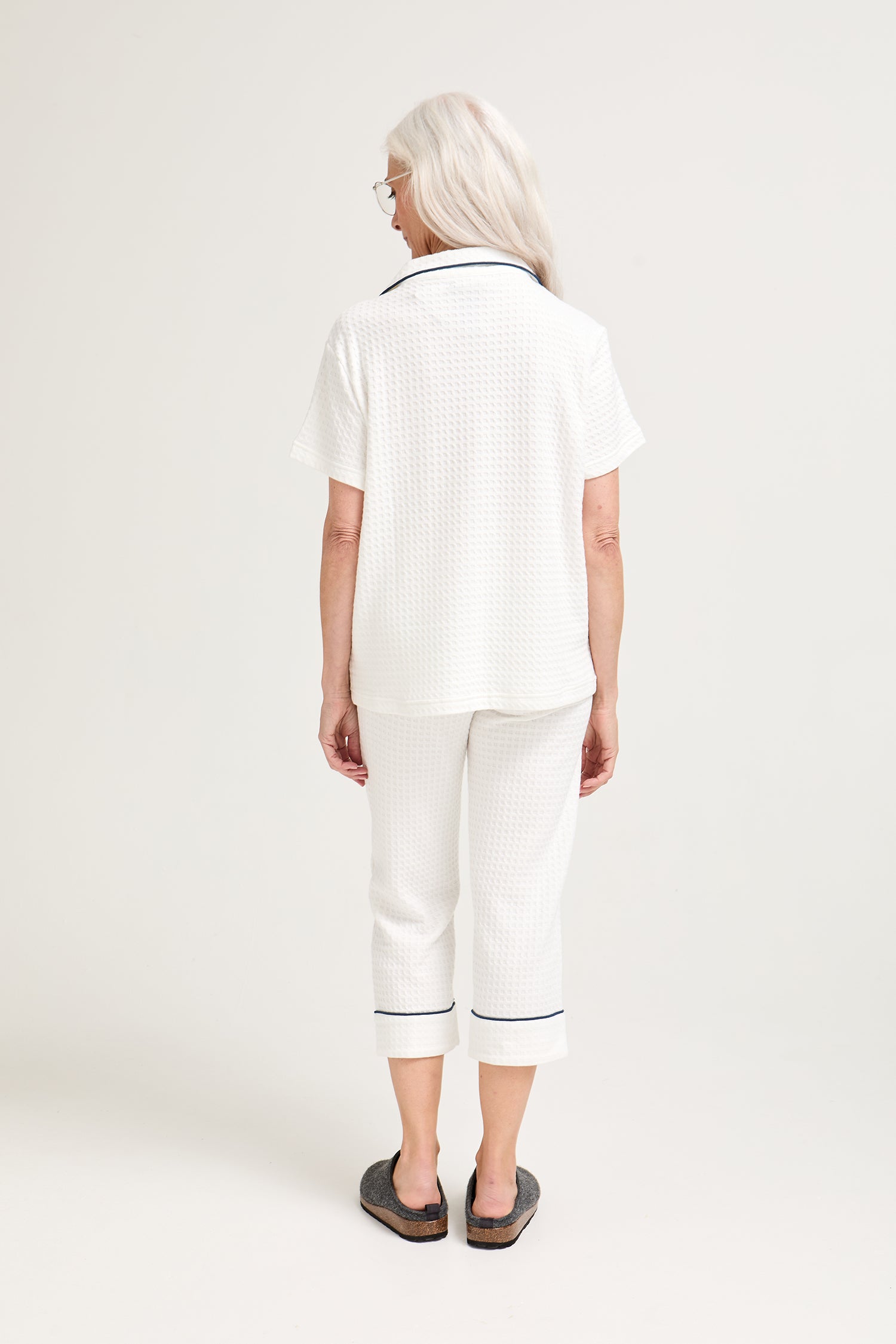 Luxury Suite Waffle Short Shirt Trouser Set in White - Pajamas