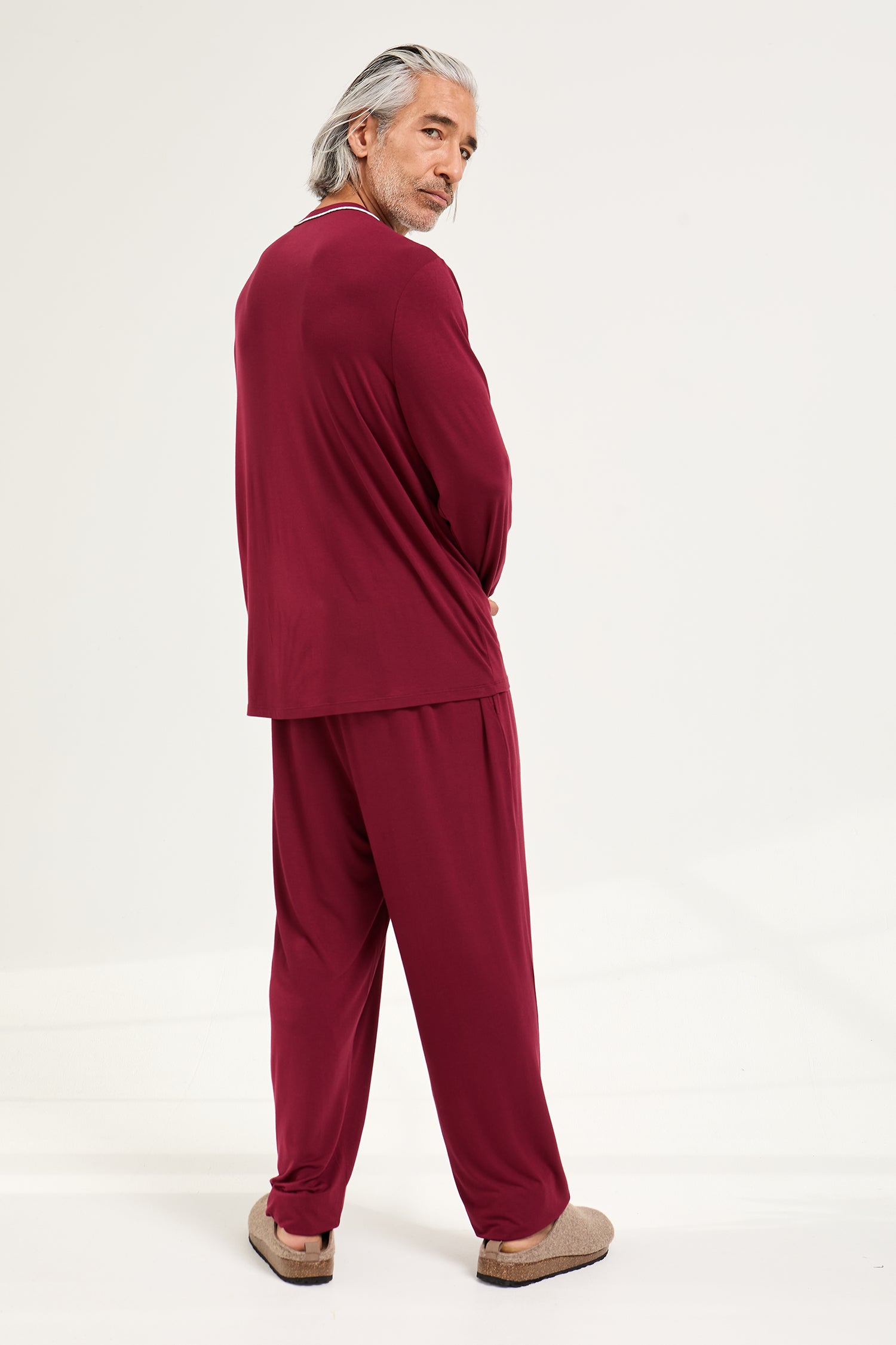 His and Hers Bamboo Pyjama Sets in Claret
