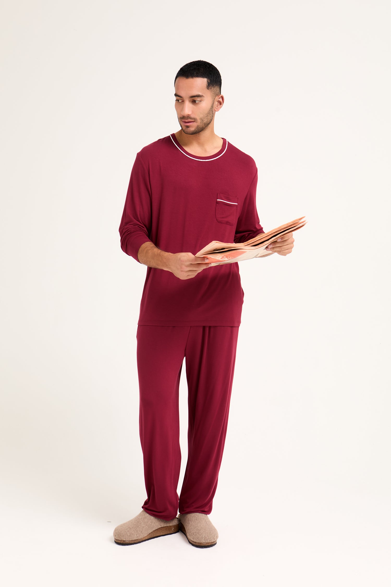 Mister You Bamboo Pyjama Set in Claret - Pajamas