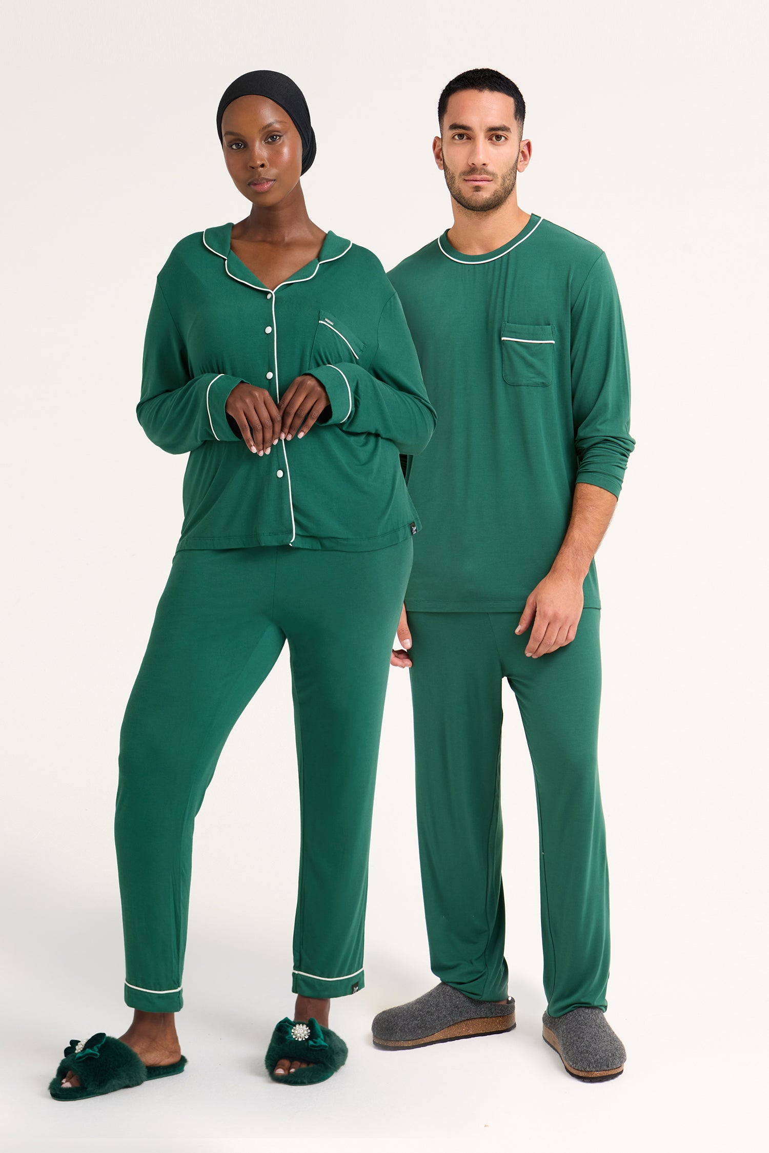 His and Hers Bamboo Pyjama Sets in Green