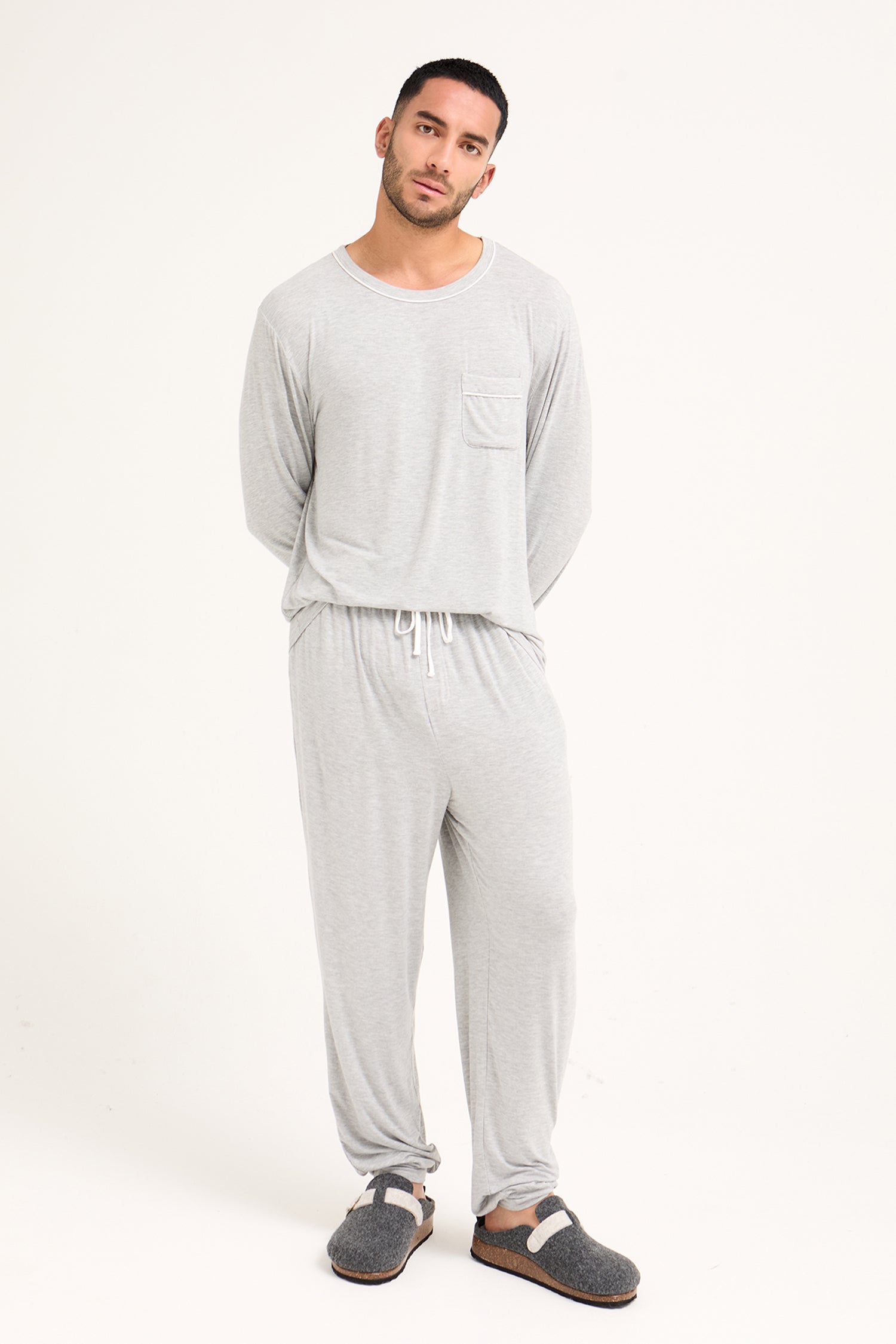 Mister You Bamboo Pyjama Set in Grey Marl - Pajamas