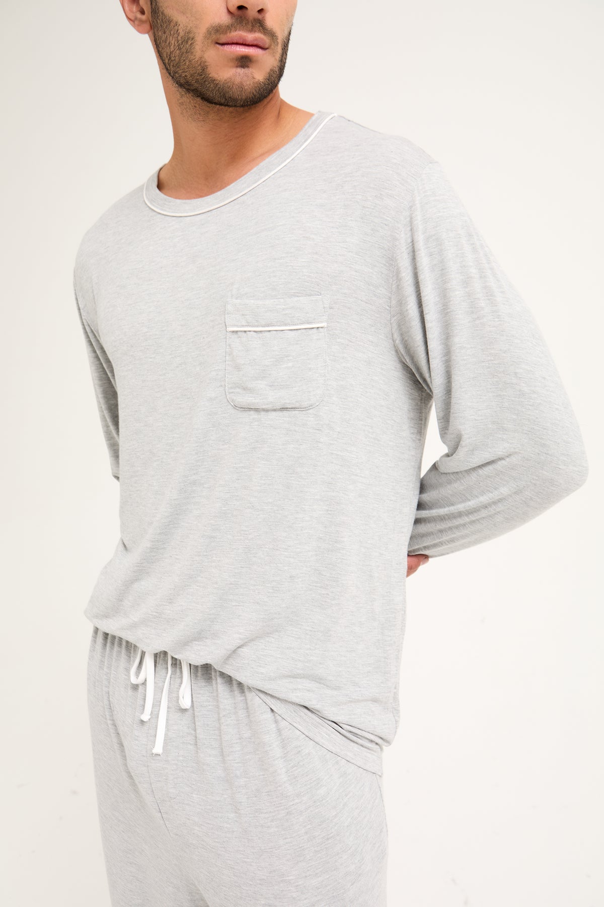 Mister You Bamboo Pyjama Set in Grey Marl - Pajamas