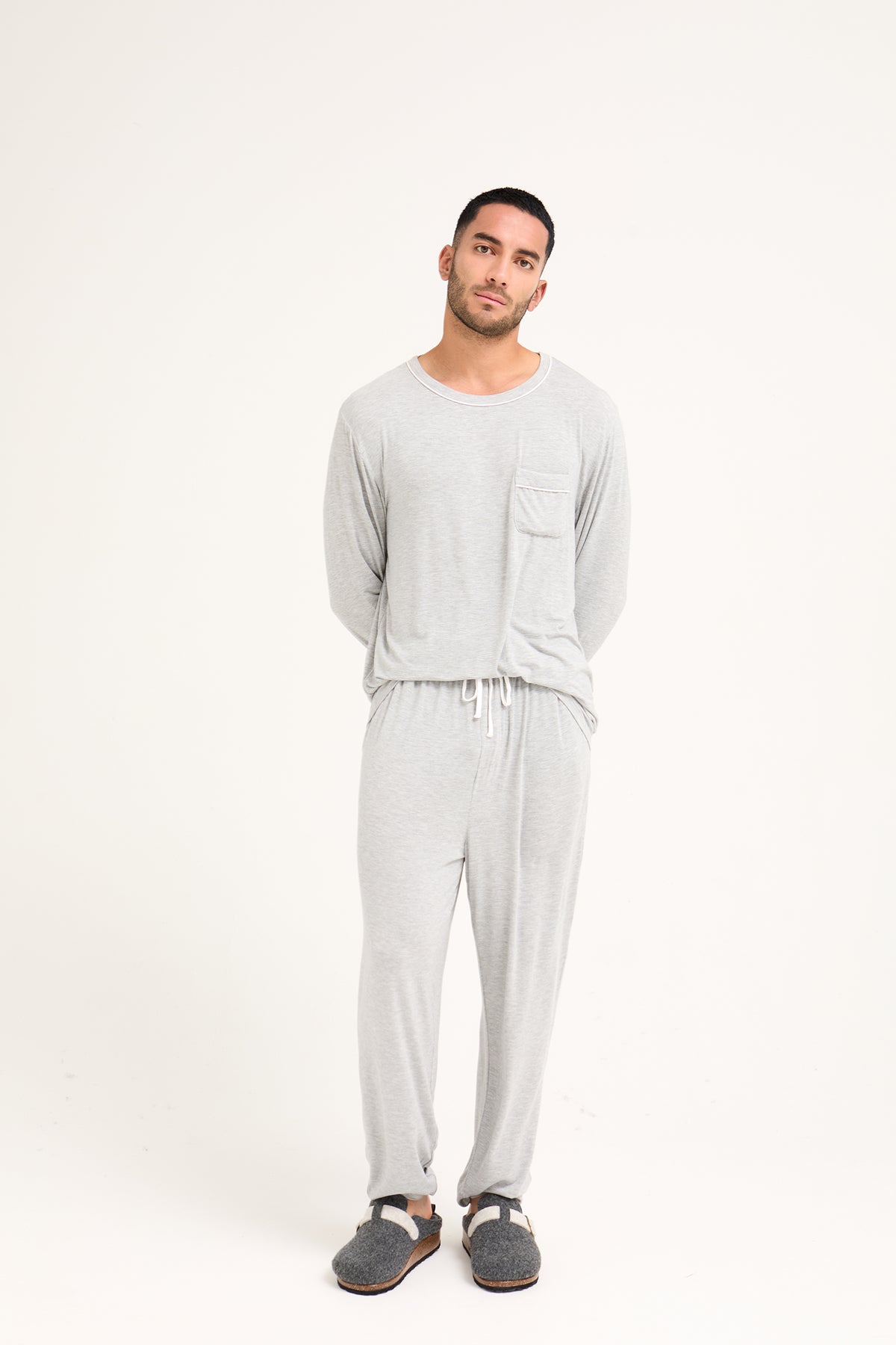 Mister You Bamboo Pyjama Set in Grey Marl - Pajamas