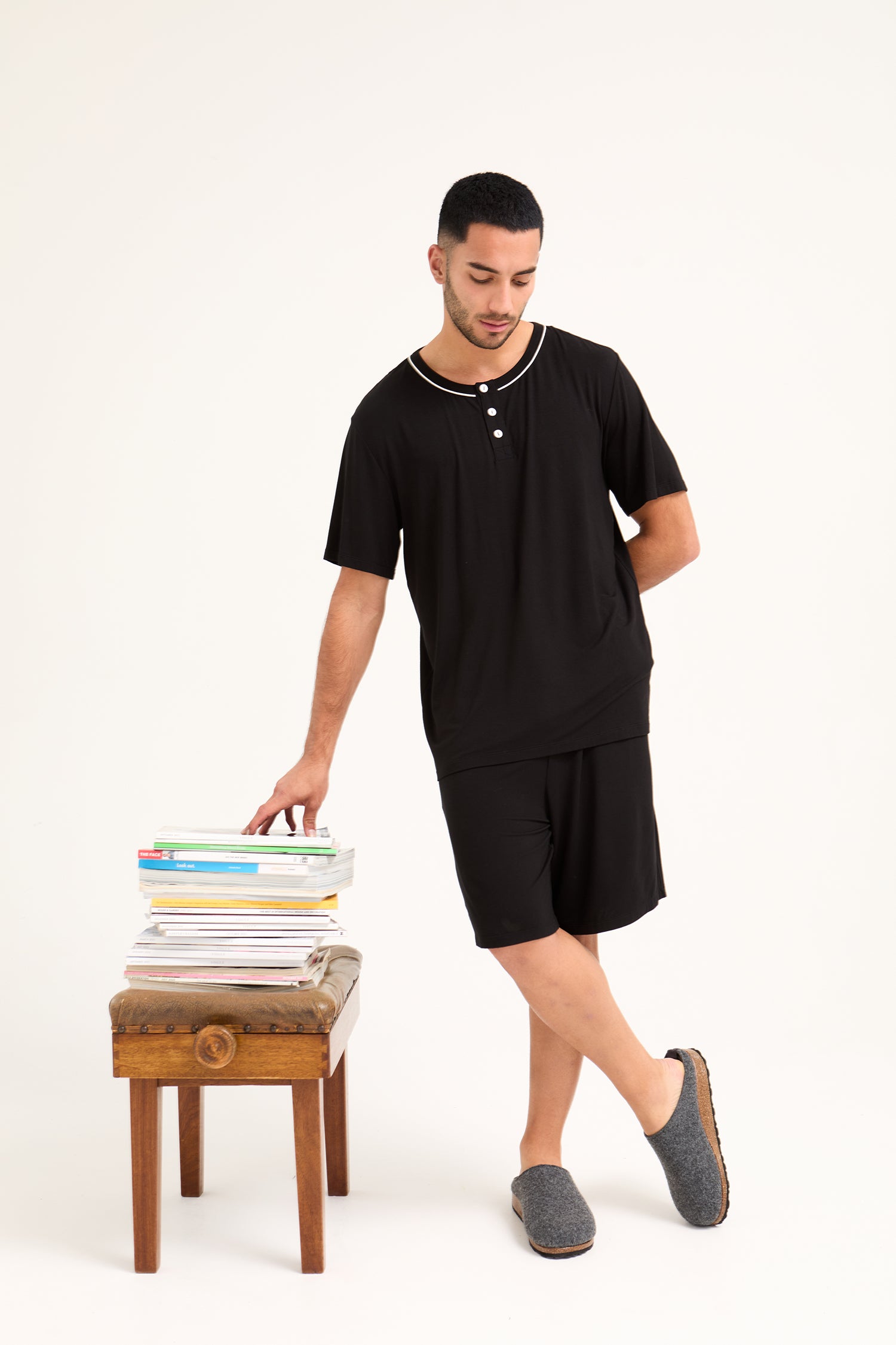 Mister You Bamboo Short Pyjama Set in Black - Pajamas