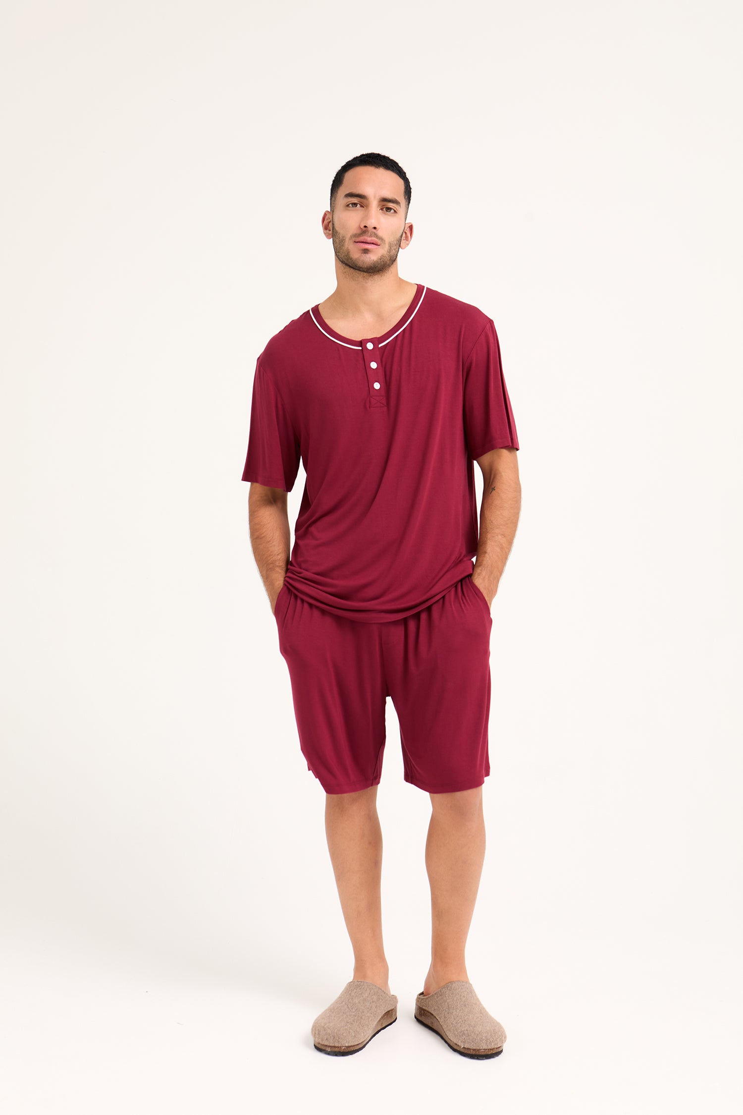 Mister You Bamboo Short Pyjama Set in Claret - Pajamas
