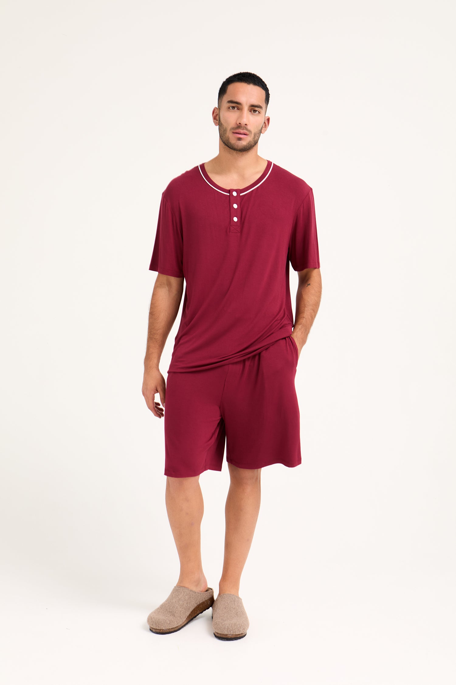 Mister You Bamboo Short Pyjama Set in Claret - Pajamas