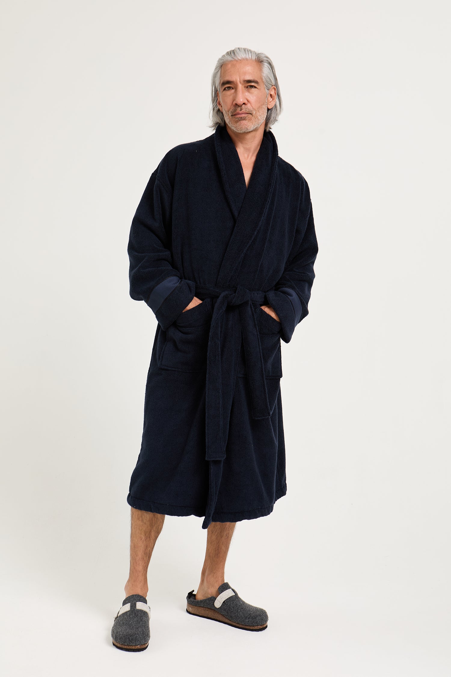 Mister You Bamboo Towelling Robe in Midnight