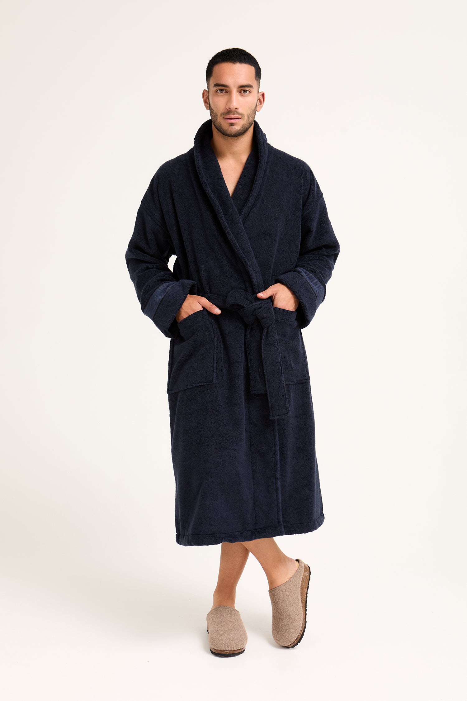 Mister You Bamboo Towelling Robe in Midnight - Robes