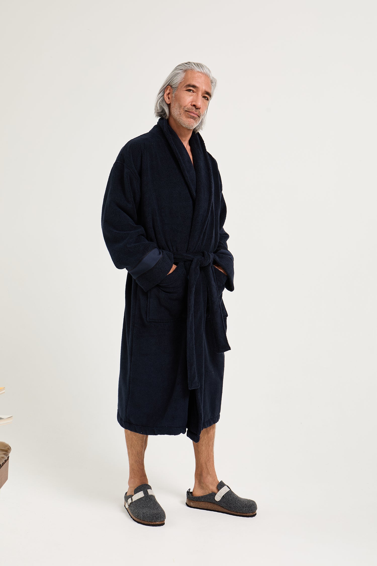 Mister You Bamboo Towelling Robe in Midnight - Robes