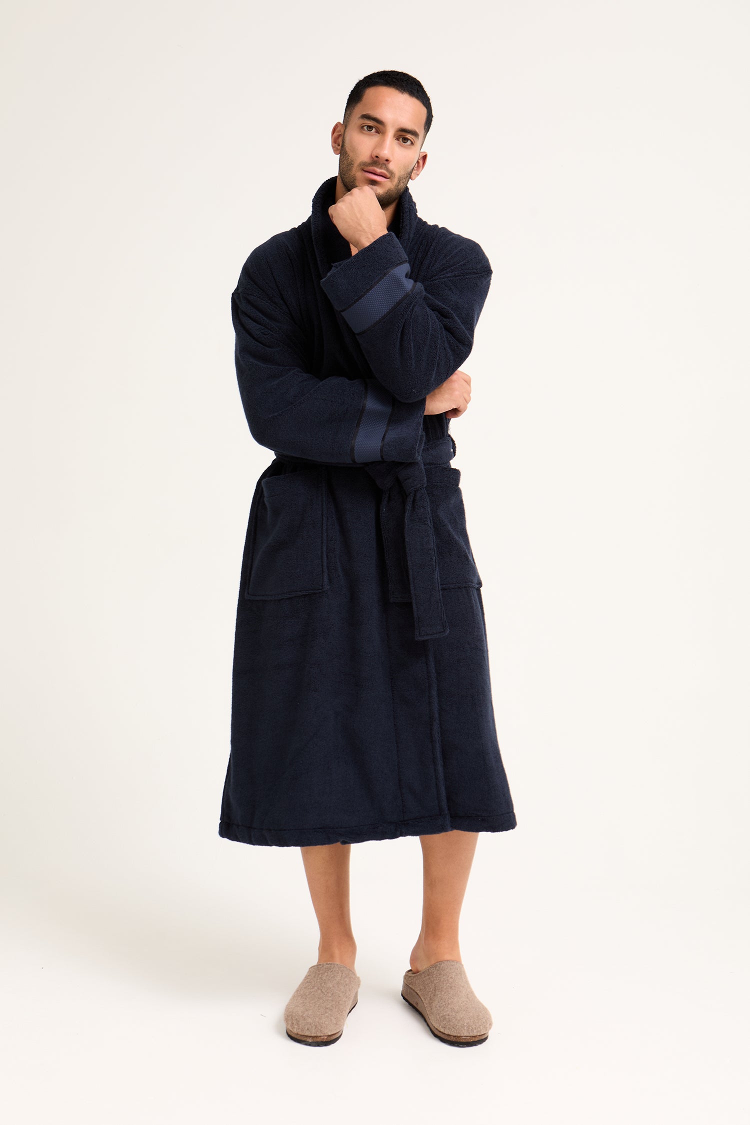 Mister You Bamboo Towelling Robe in Midnight