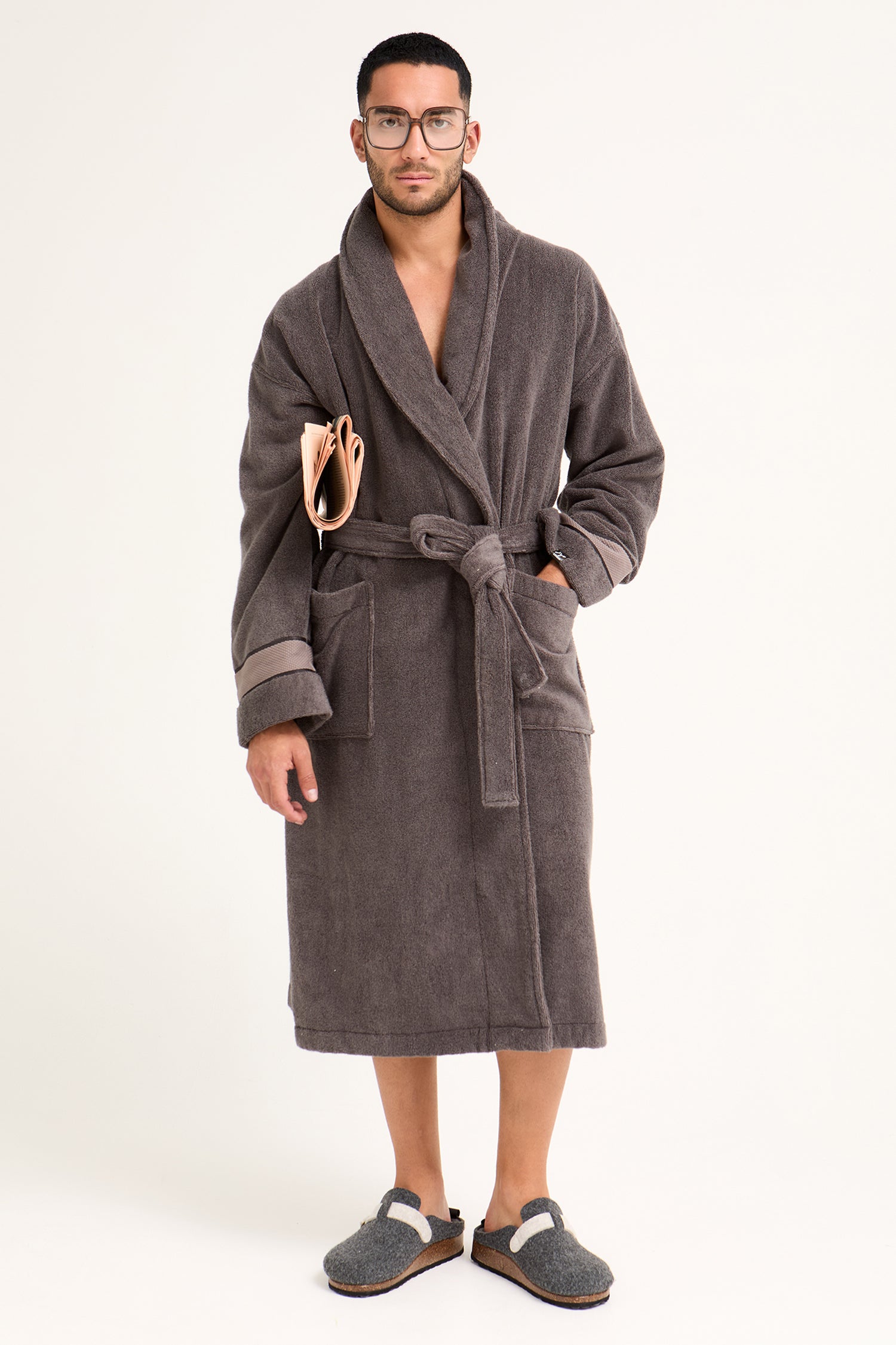 Mister You Bamboo Towelling Robe in Smoke Grey