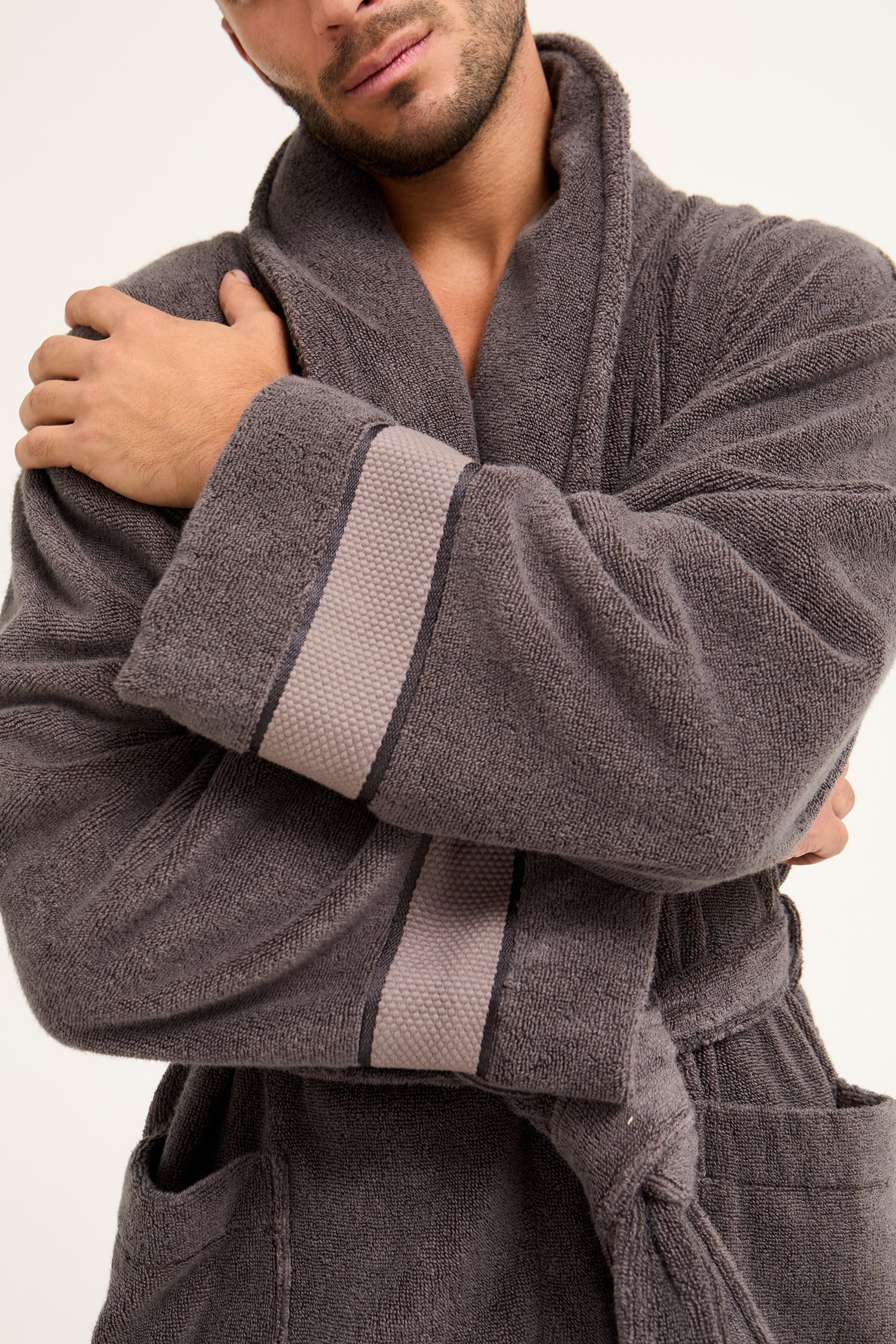 Mister You Bamboo Towelling Robe in Smoke Grey