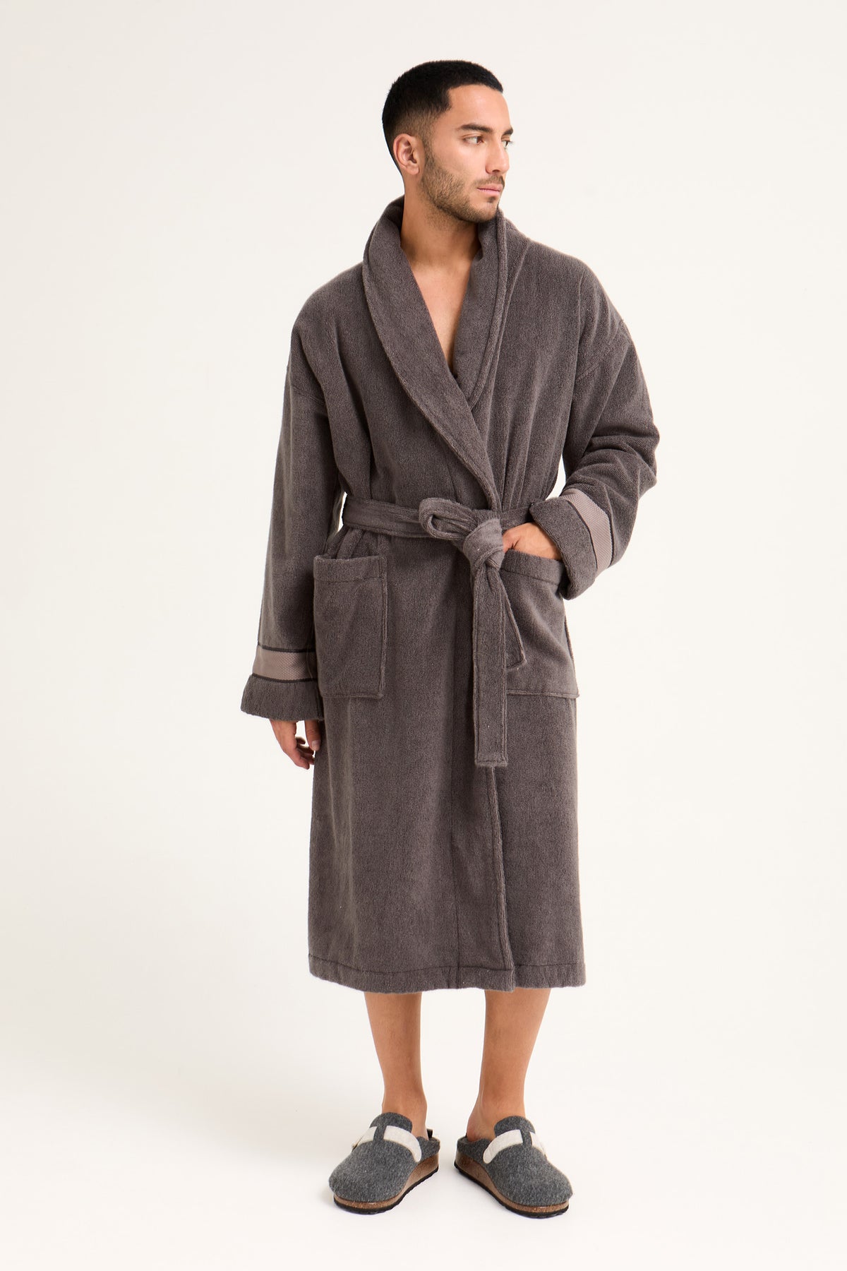 Mister You Bamboo Towelling Robe in Smoke Grey