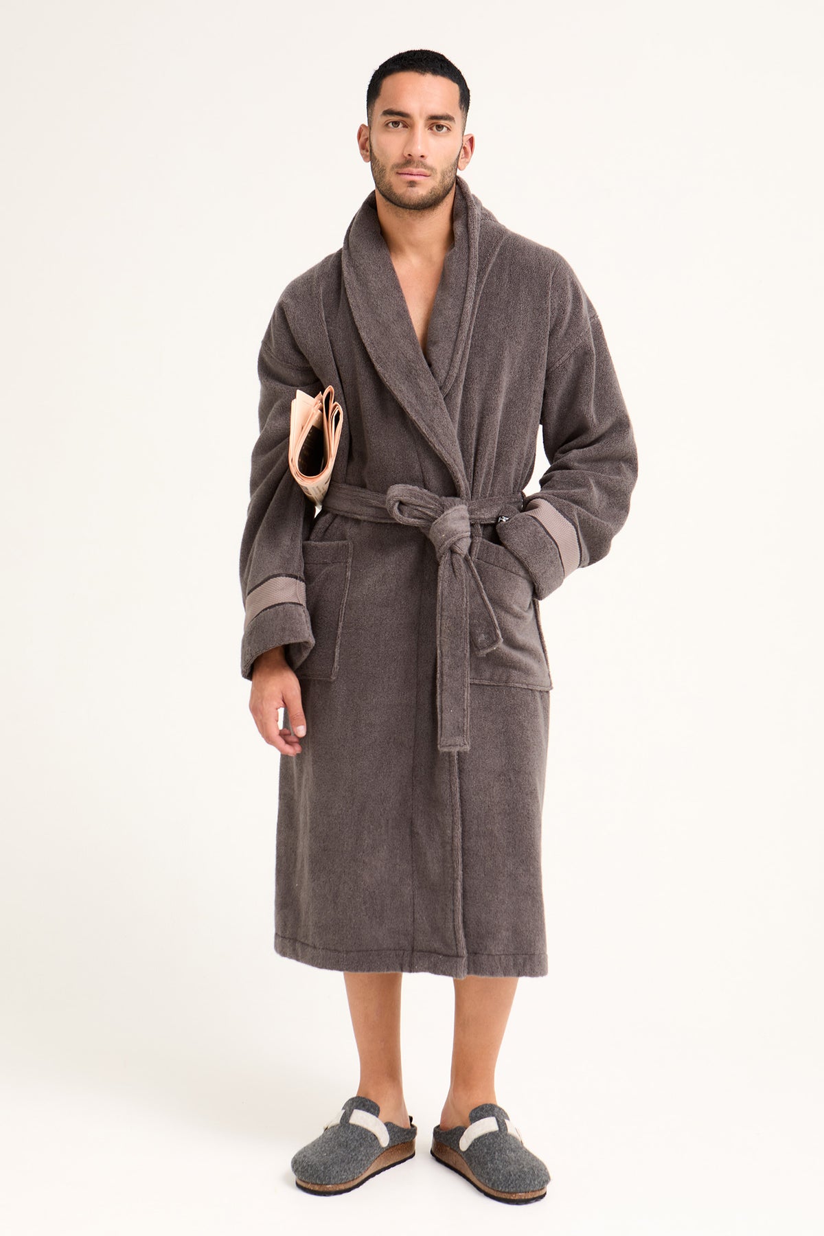 Mister You Bamboo Towelling Robe in Smoke Grey