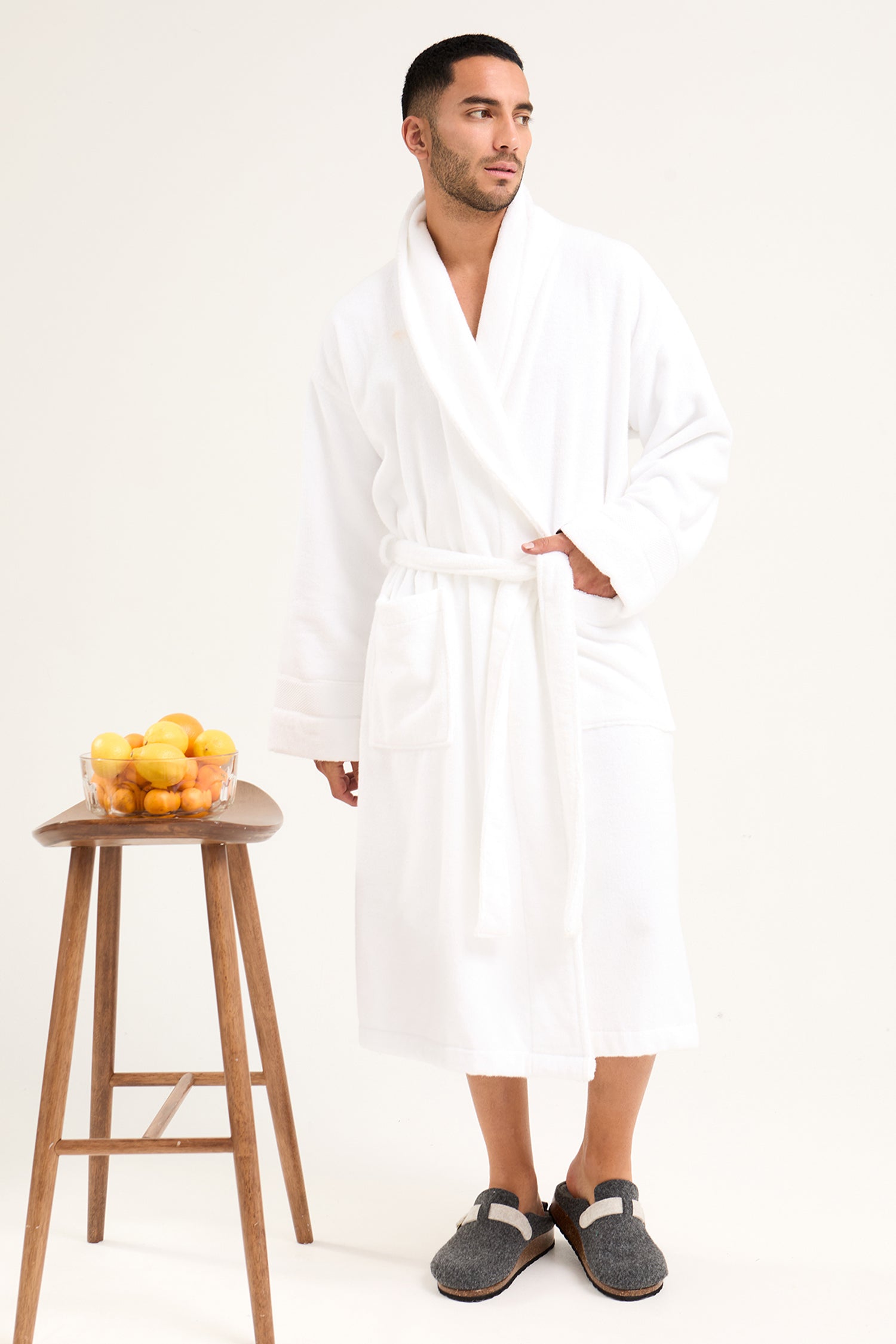 Mister You Bamboo Towelling Robe in Cloud White
