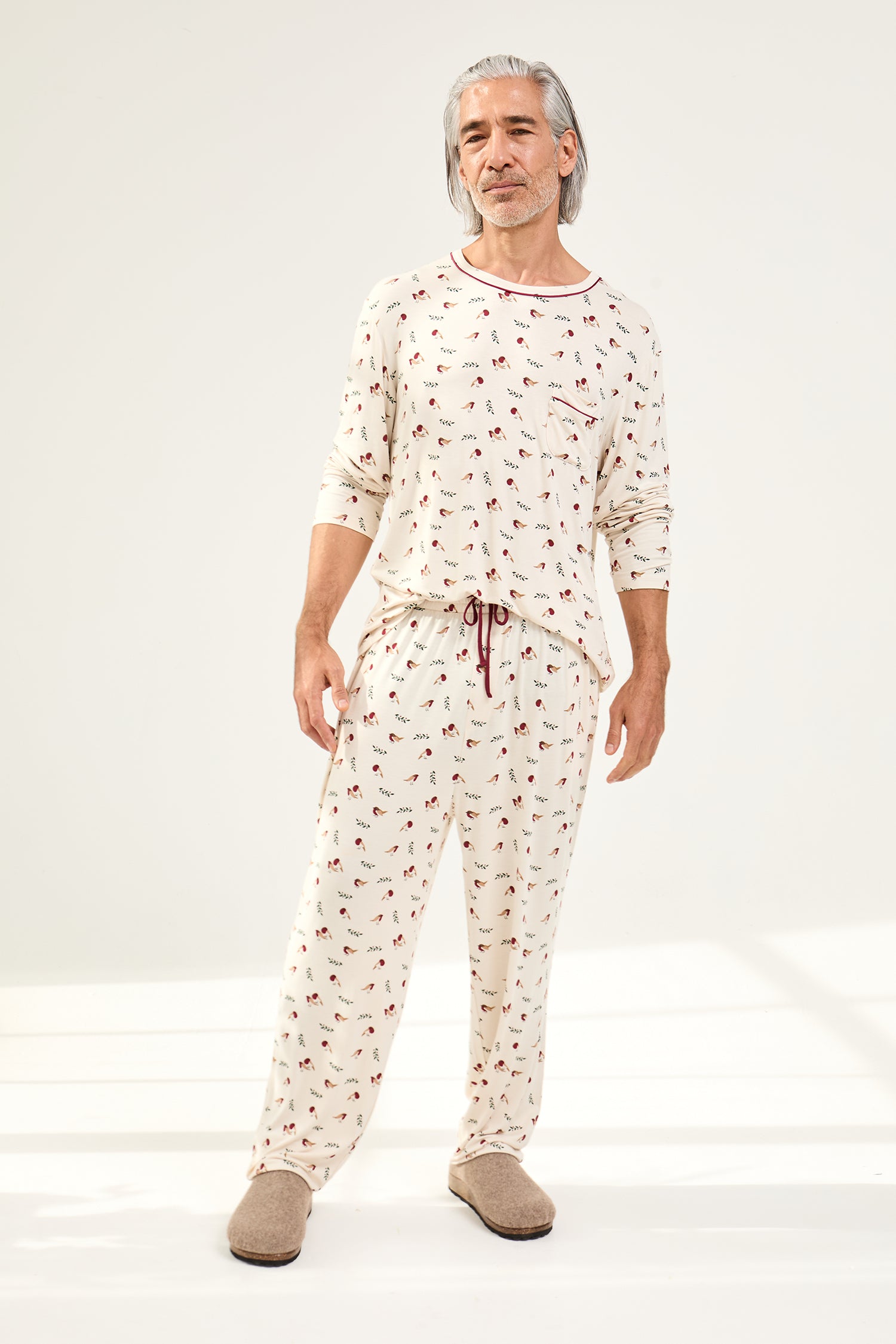 Mister You Bamboo Festive Pyjama Set in Robin Print