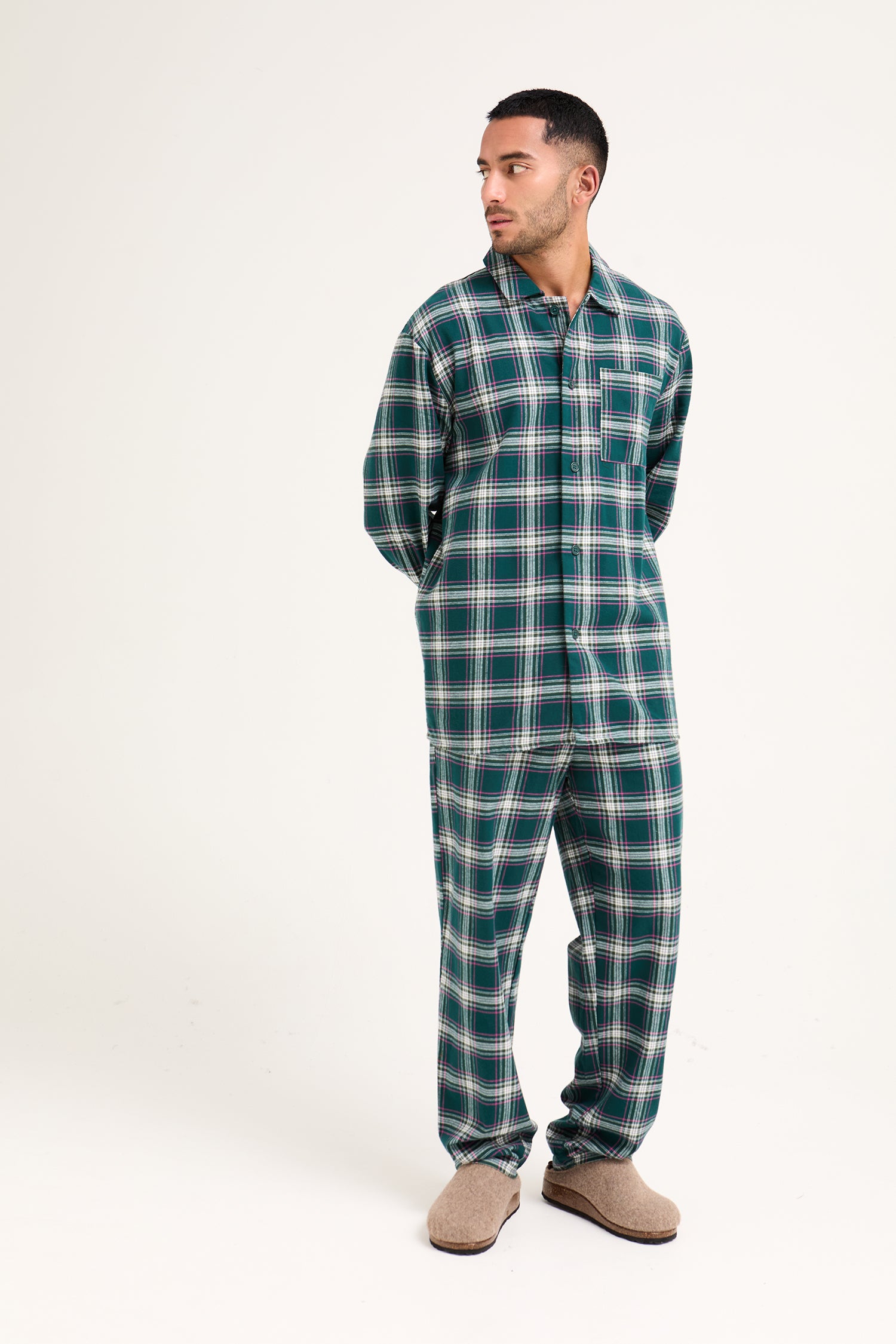 Mister You Plaid Pyjama Set in Green - Pajamas